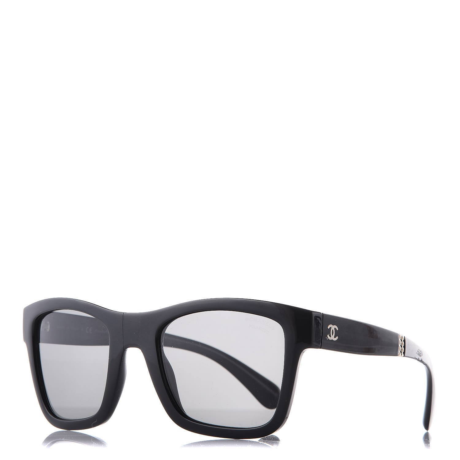 CHANEL Nylon Metal Square Polarized Folding Sunglasses 6053 Black 334706