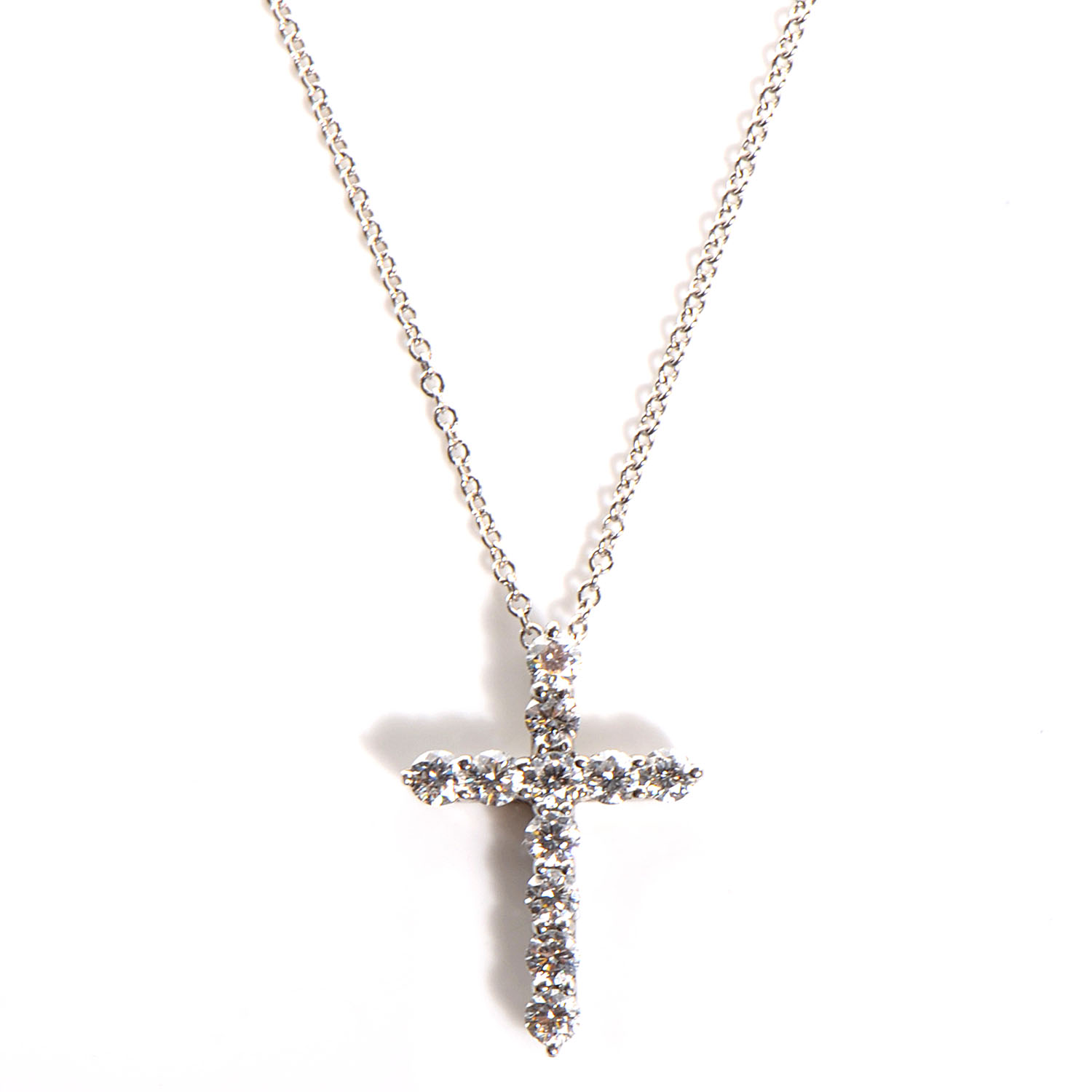 TIFFANY Platinum Diamond Small Cross Pendant Necklace 84036 | FASHIONPHILE