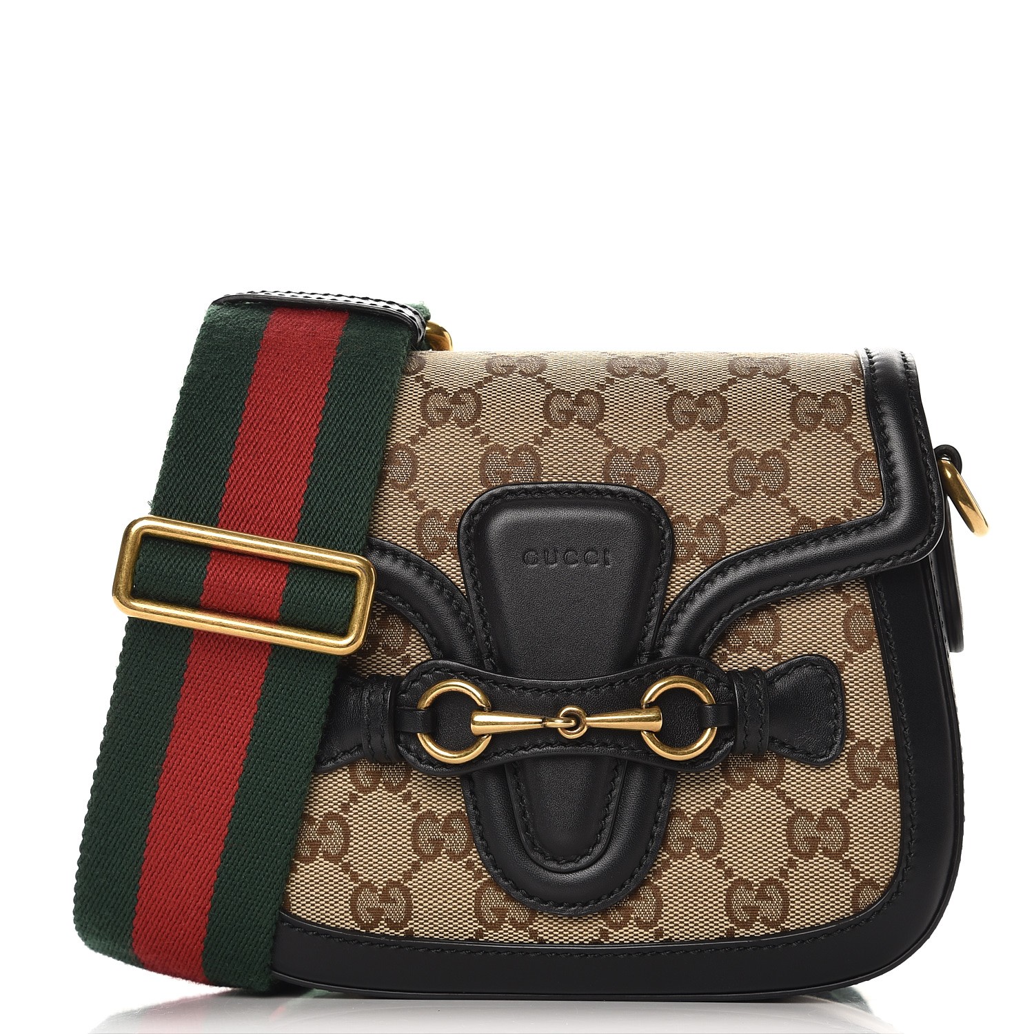 GUCCI Monogram Small Lady Web Shoulder Bag Black 233791