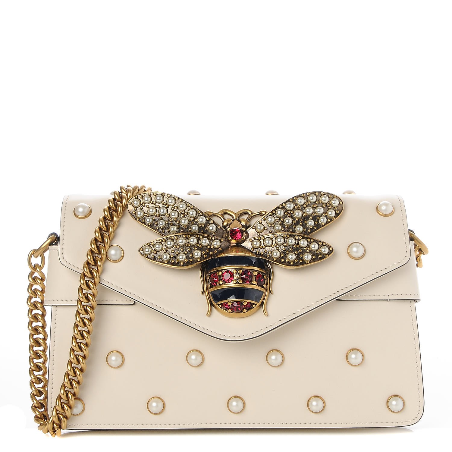 GUCCI Calfskin Broadway Bee Mini Bag White 233363