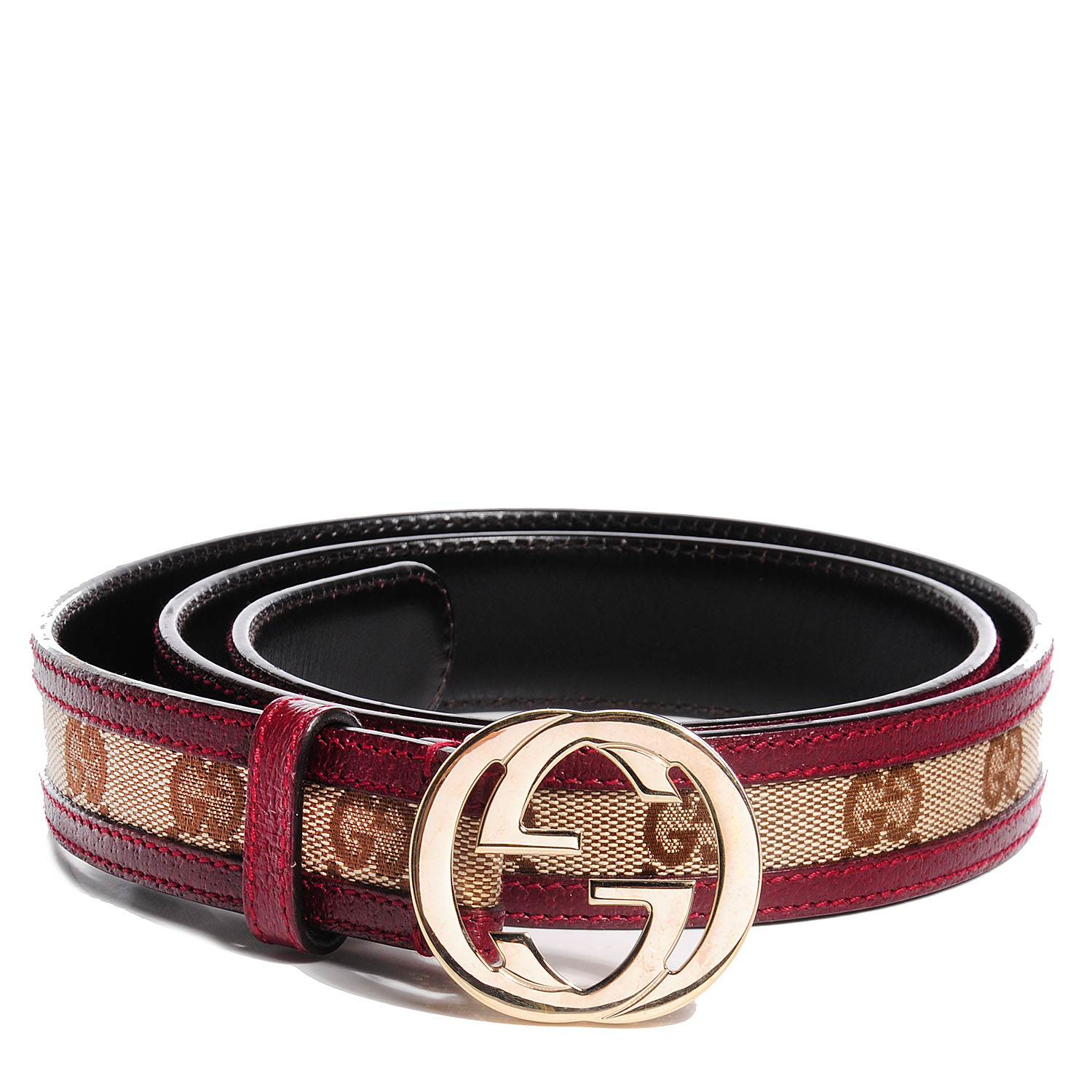 GUCCI Leather Monogram Interlocking G Belt 90 36 Red 83953