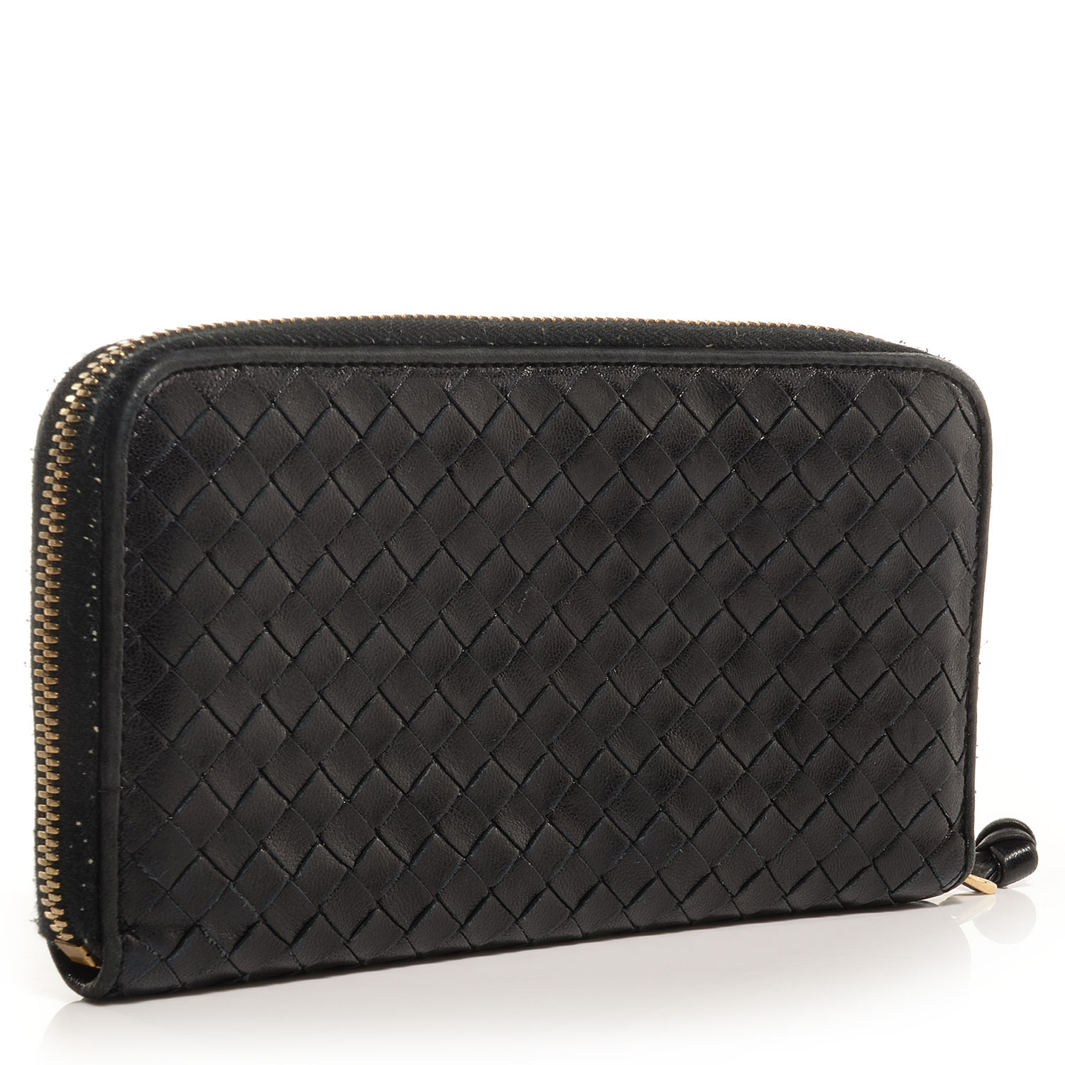 BOTTEGA VENETA Nappa Intrecciato Zip Around Wallet Nero Black 74651