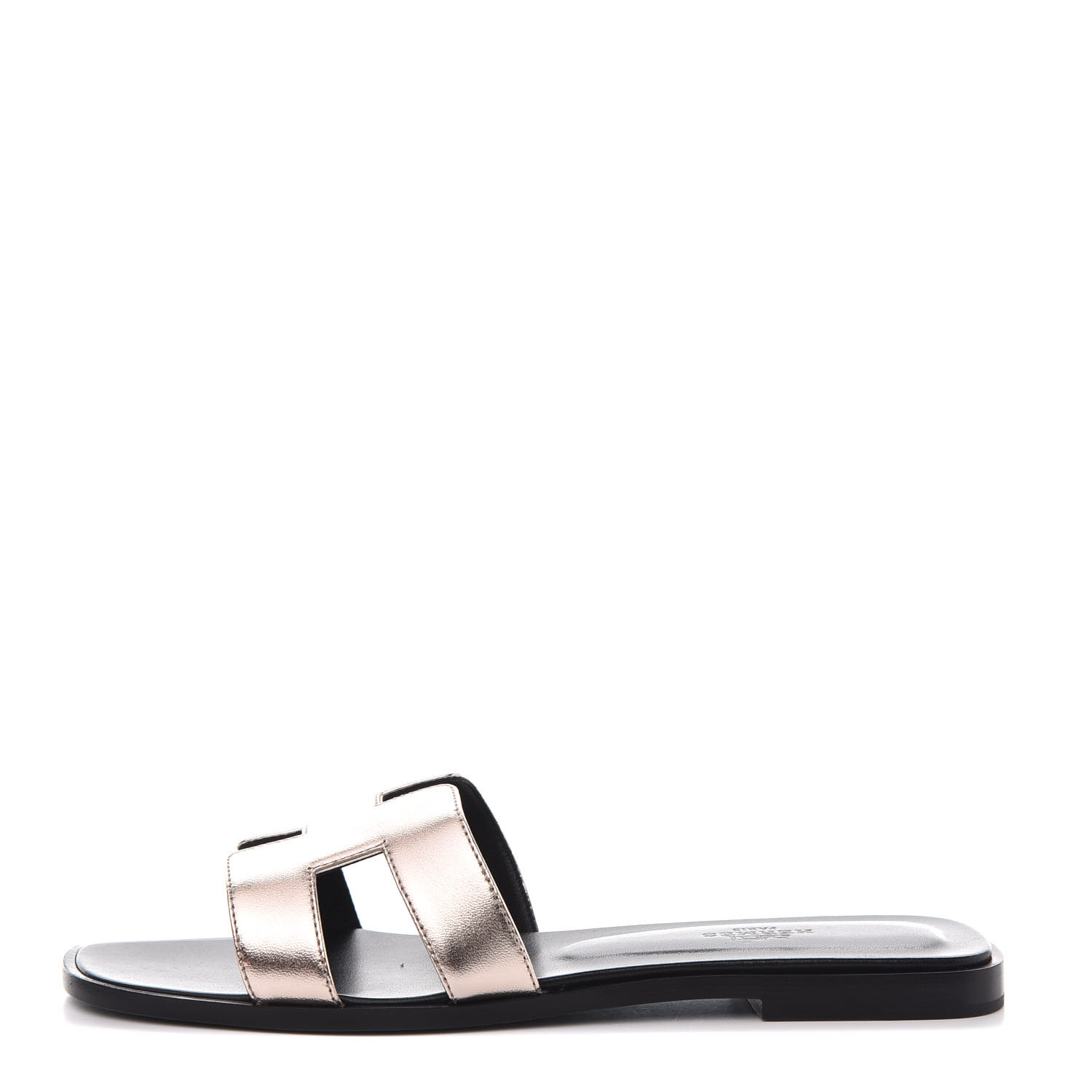 HERMES Metallic Calfskin Oran Sandals 38.5 Rose Dore 582144 | FASHIONPHILE