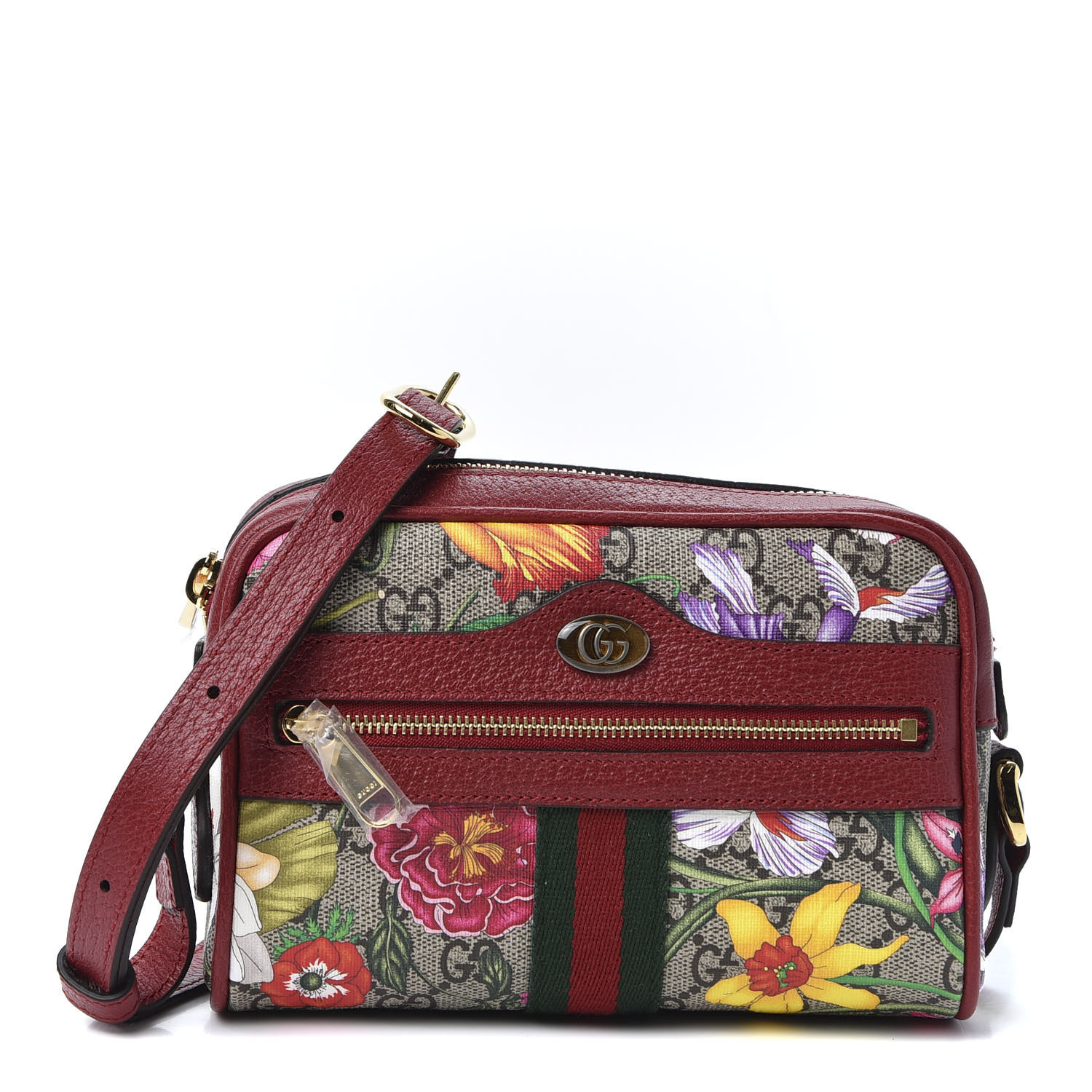 GUCCI GG Supreme Monogram Flora Web Mini Ophidia Shoulder Bag Red ...