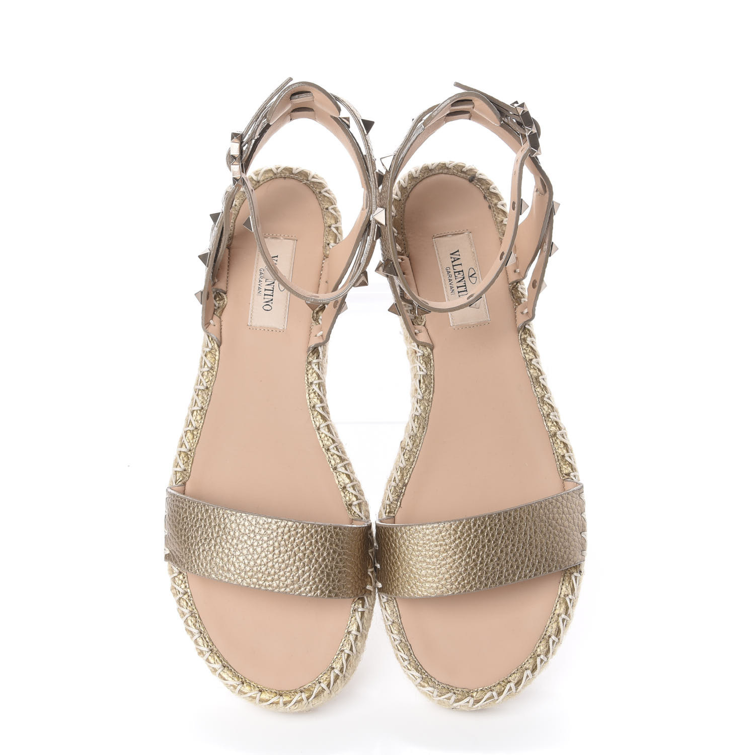 VALENTINO Metallic Calfskin Rockstud Double Espadrille Platform Sandals ...