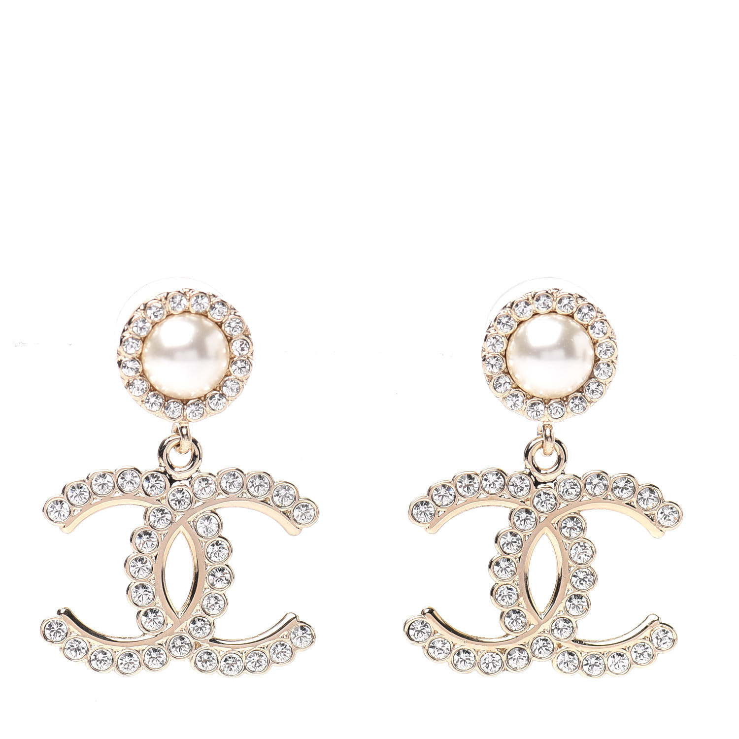 CHANEL Crystal Pearl Bow-tiful CC Drop Earrings Gold 581078
