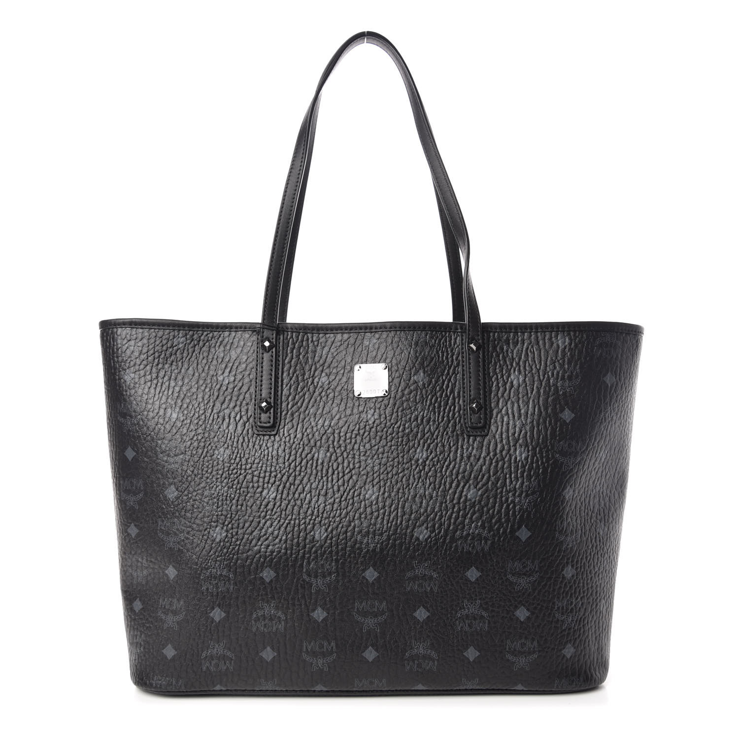 MCM Visetos Medium Anya Zip Top Shopper Tote Black 372211