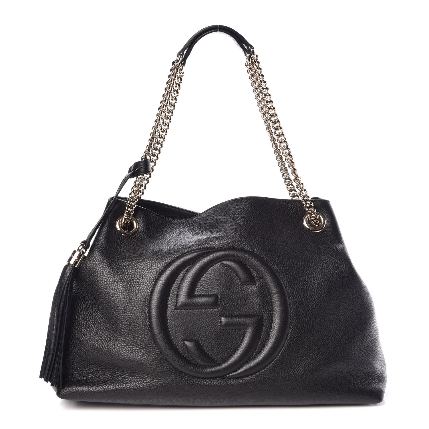 gucci pebbled calfskin medium soho chain shoulder bag black