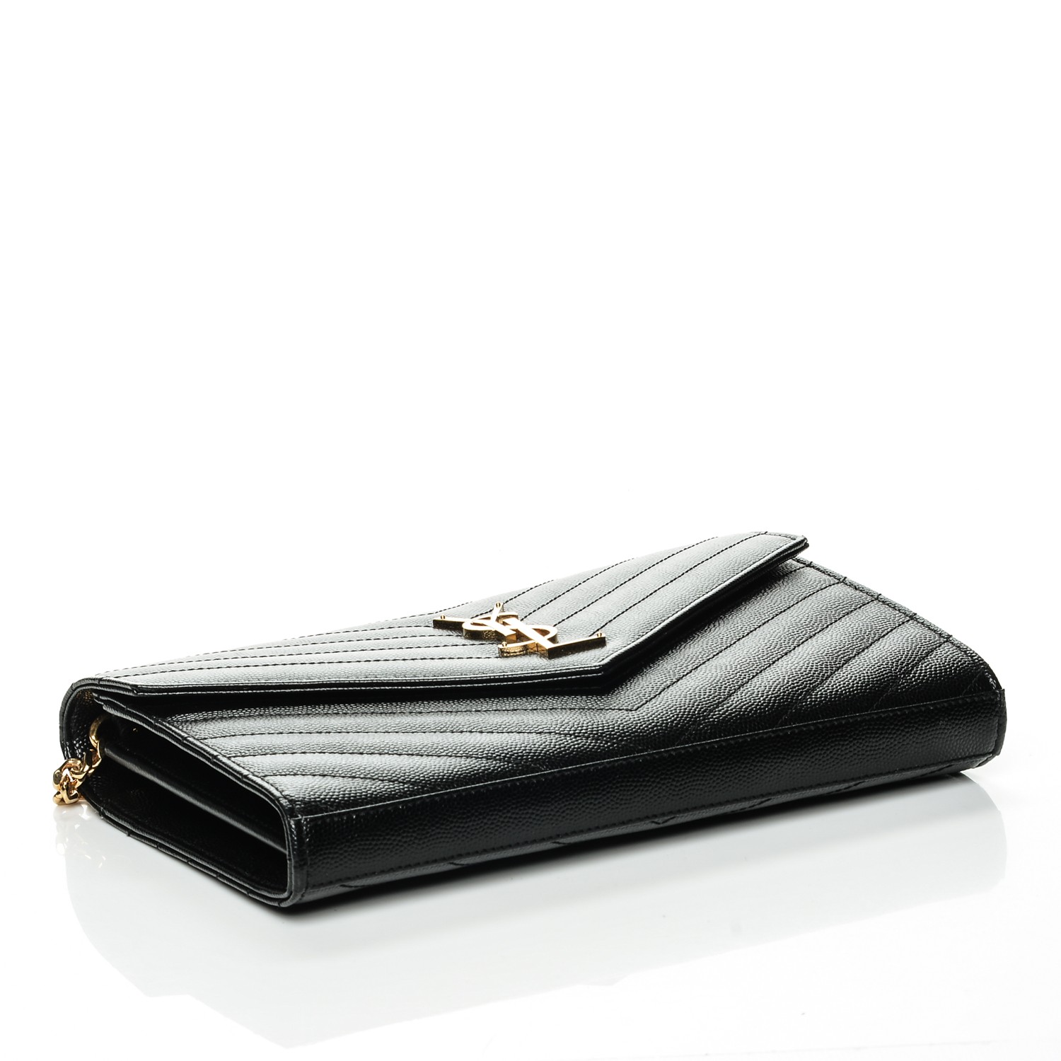 grain de poudre matelasse chevron monogram chain wallet black