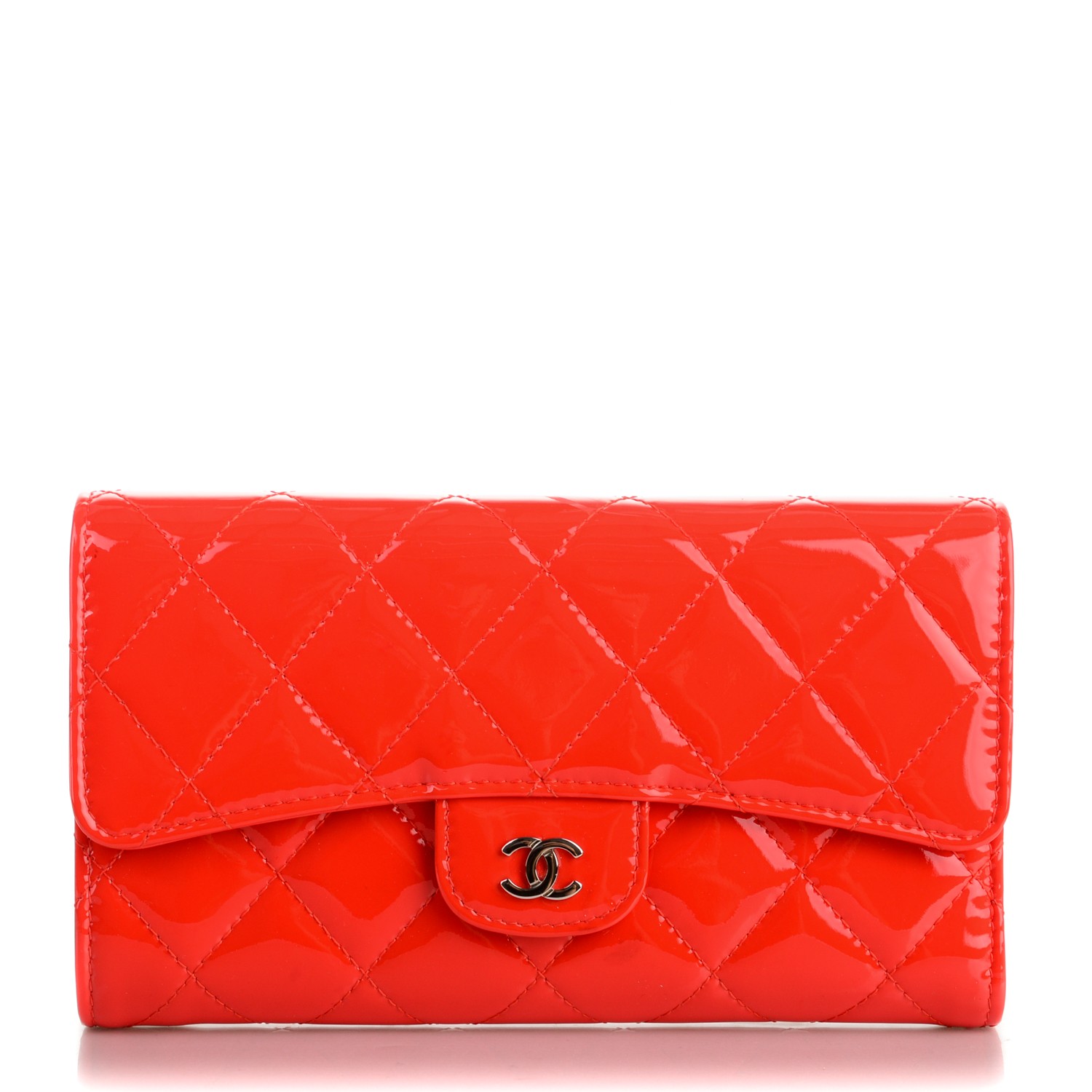 CHANEL Patent Quilted Large Flap Wallet Red 171876