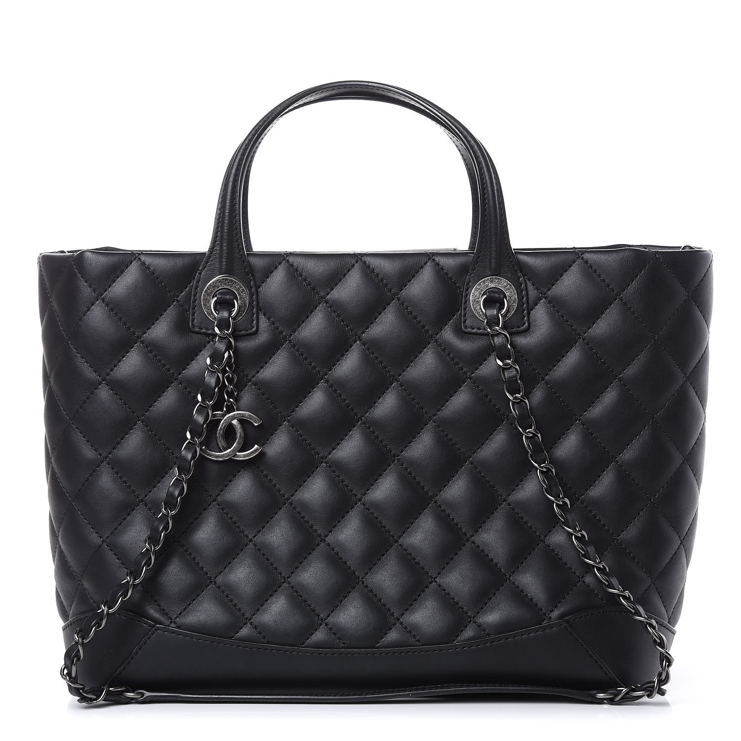 CHANEL Calfskin Quilted Small Easy Shopping Tote Black 420989