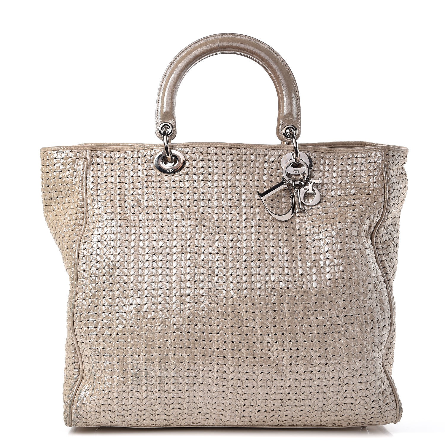 CHRISTIAN DIOR Metallic Suede Woven Lady Dior Shopping Tote Light Gold ...