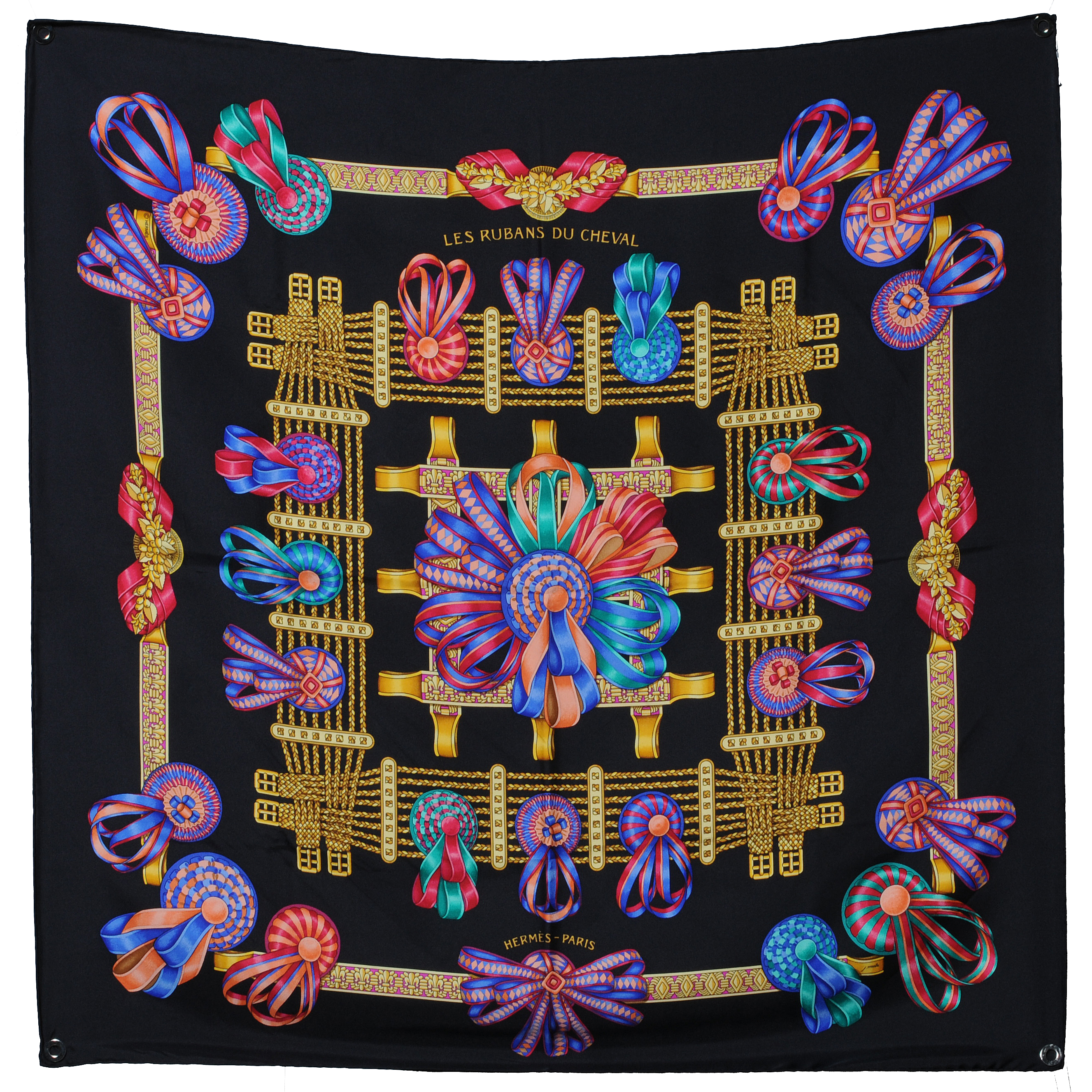 HERMES Silk Les Rubans Du Cheval Scarf 90 42670