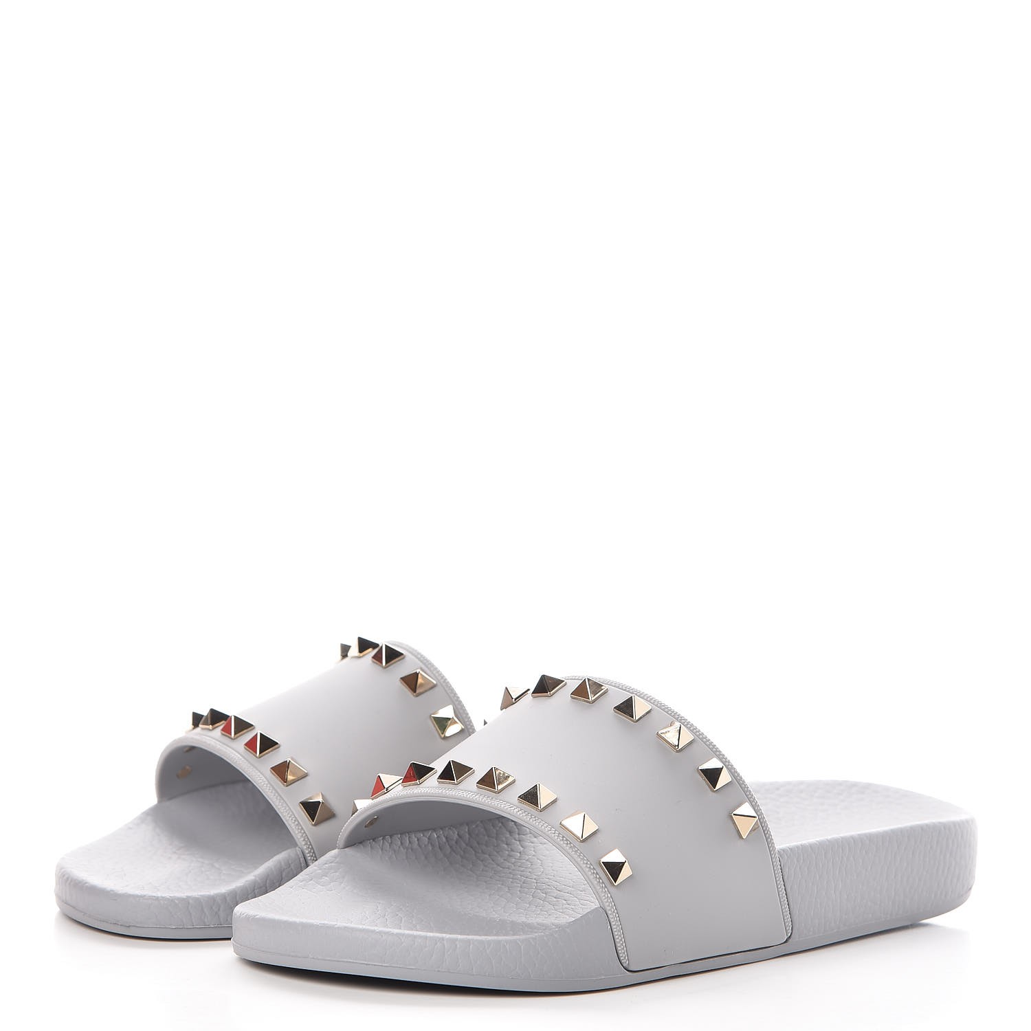 VALENTINO Rubber Rockstud Slide Sandals 37 Grey 339036