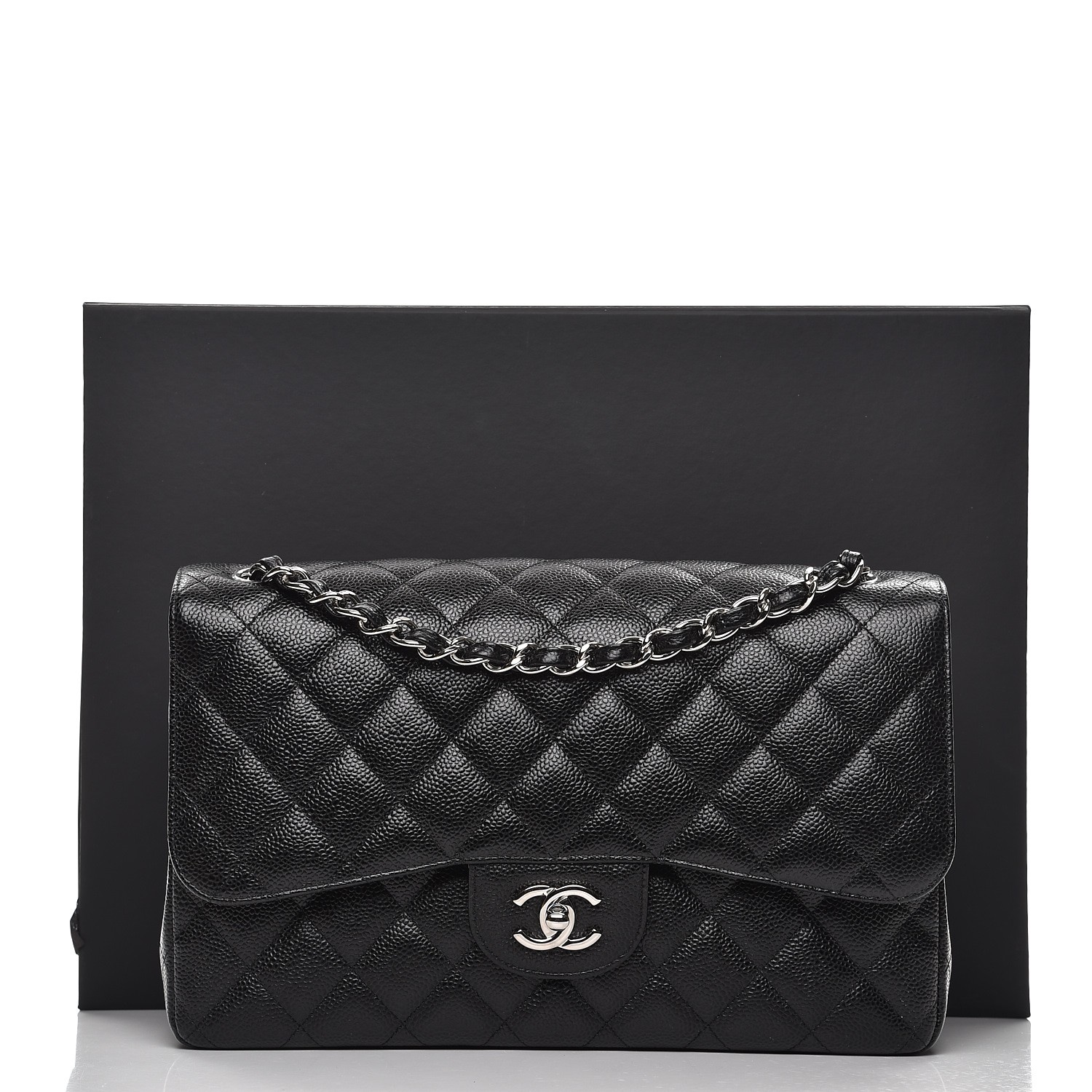 chanel black caviar jumbo double flap silver hardware