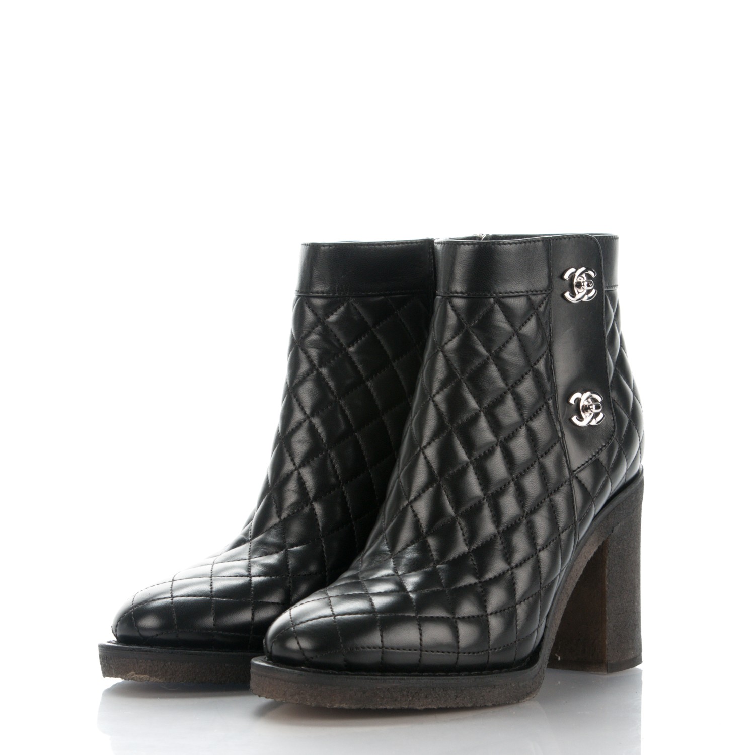 CHANEL Calfskin Quilted CC Short Boots 39 Black 174093