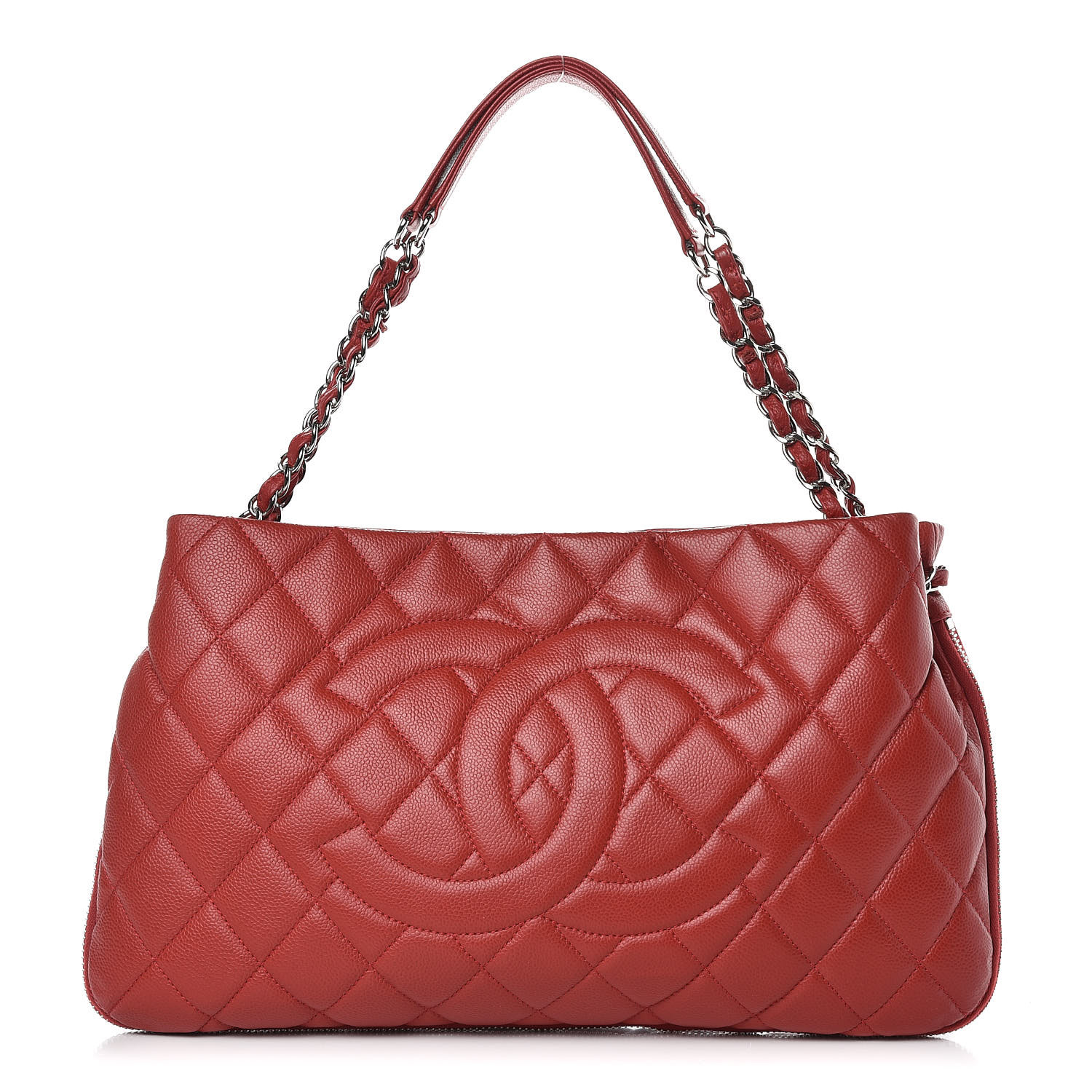 CHANEL Caviar Quilted Expandable Zip Shoulder Bag Red 396479