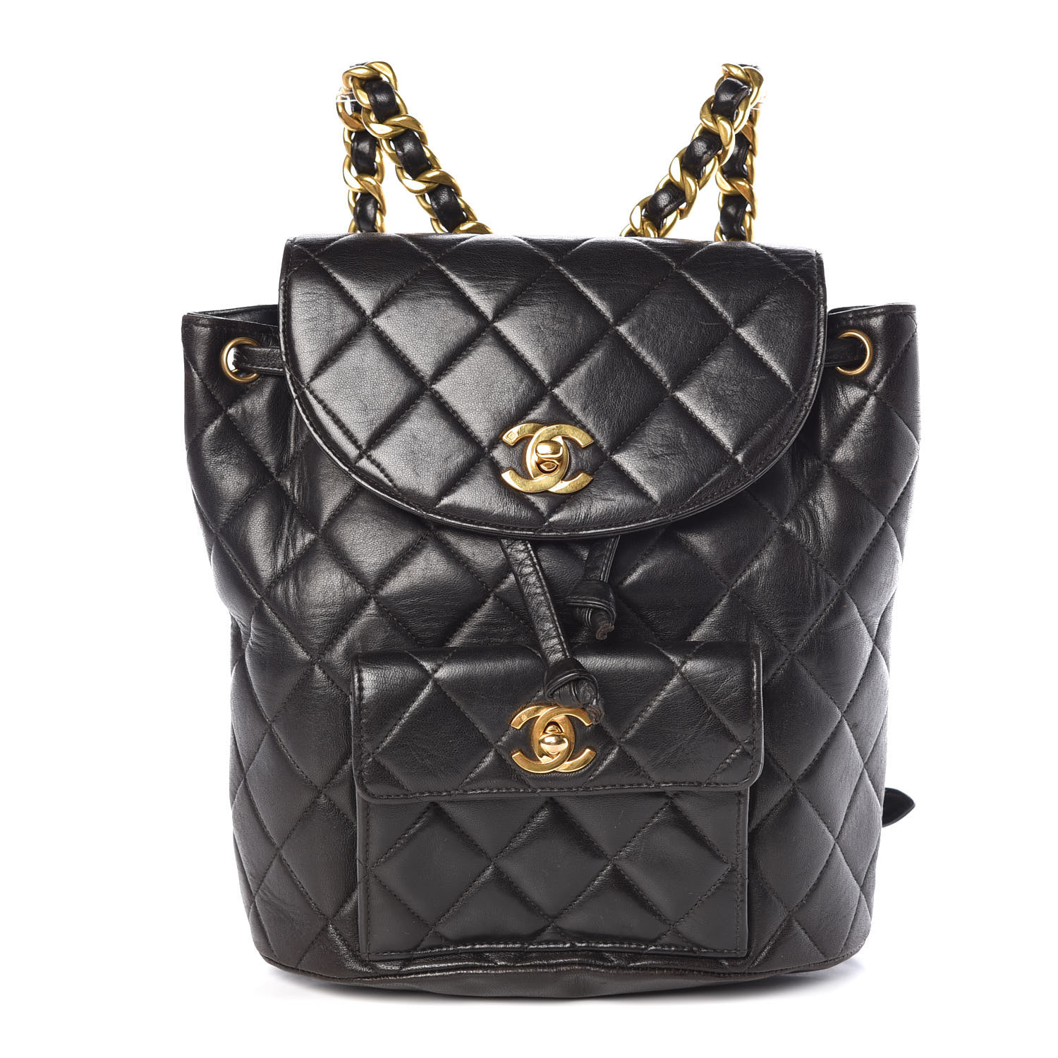 chanel quilted drawstring bag