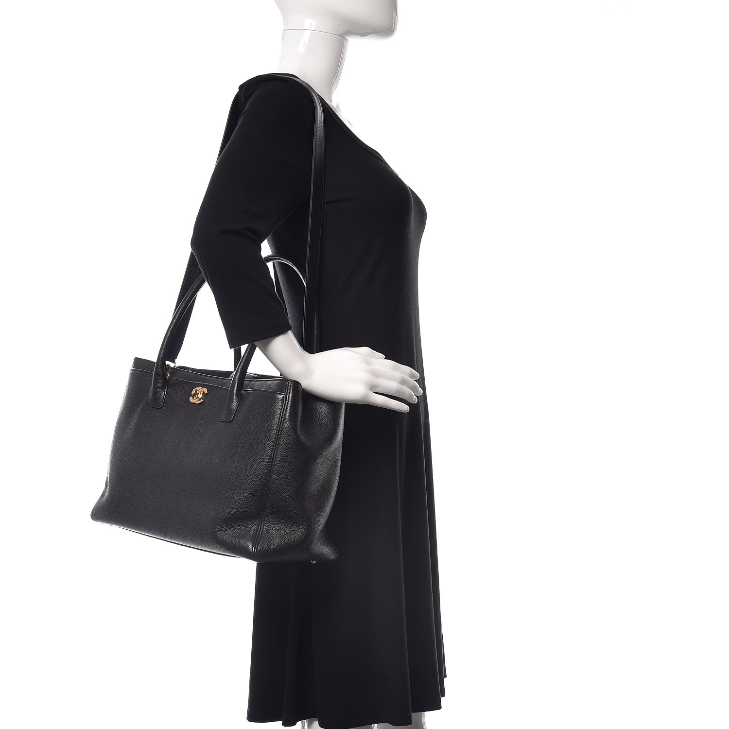 chanel calfskin cerf executive shopper tote black