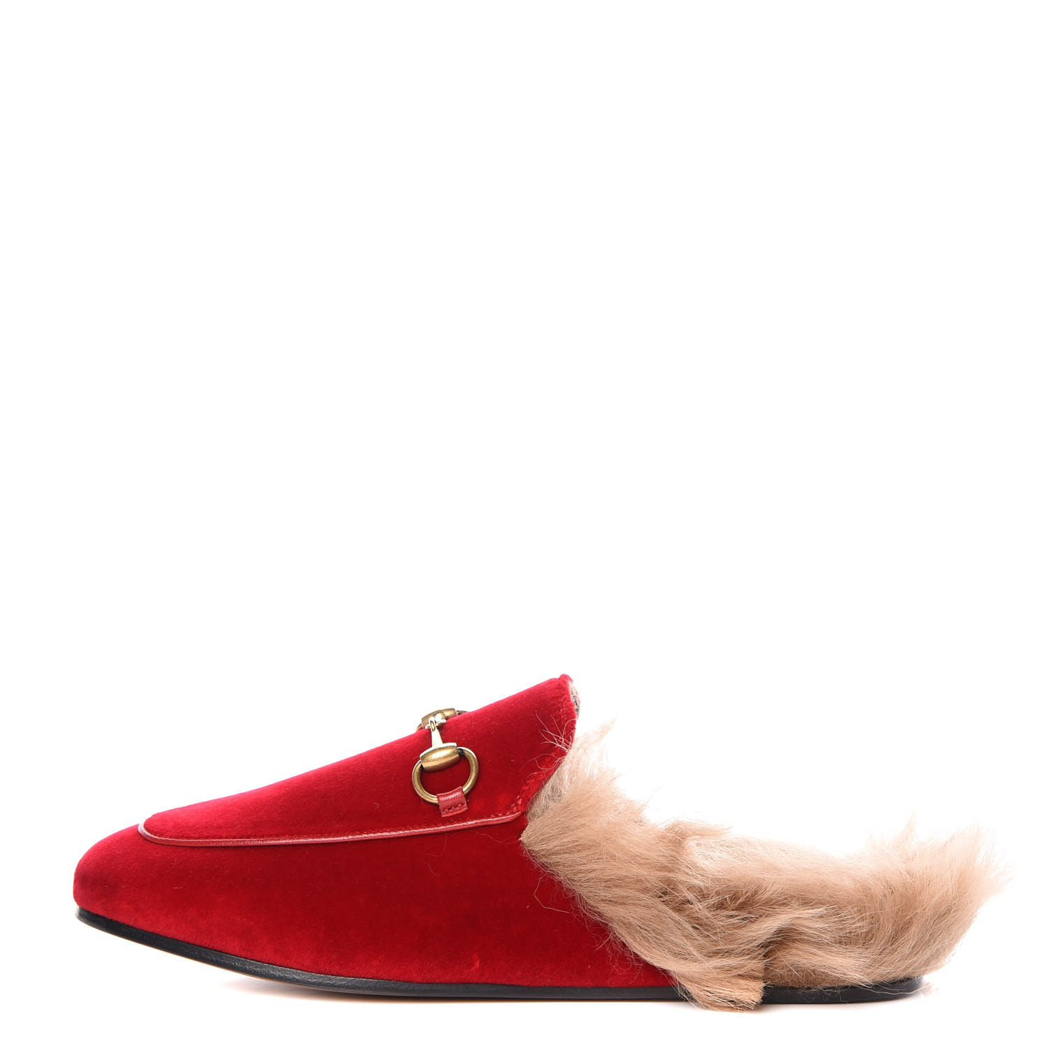 gucci fur slides red