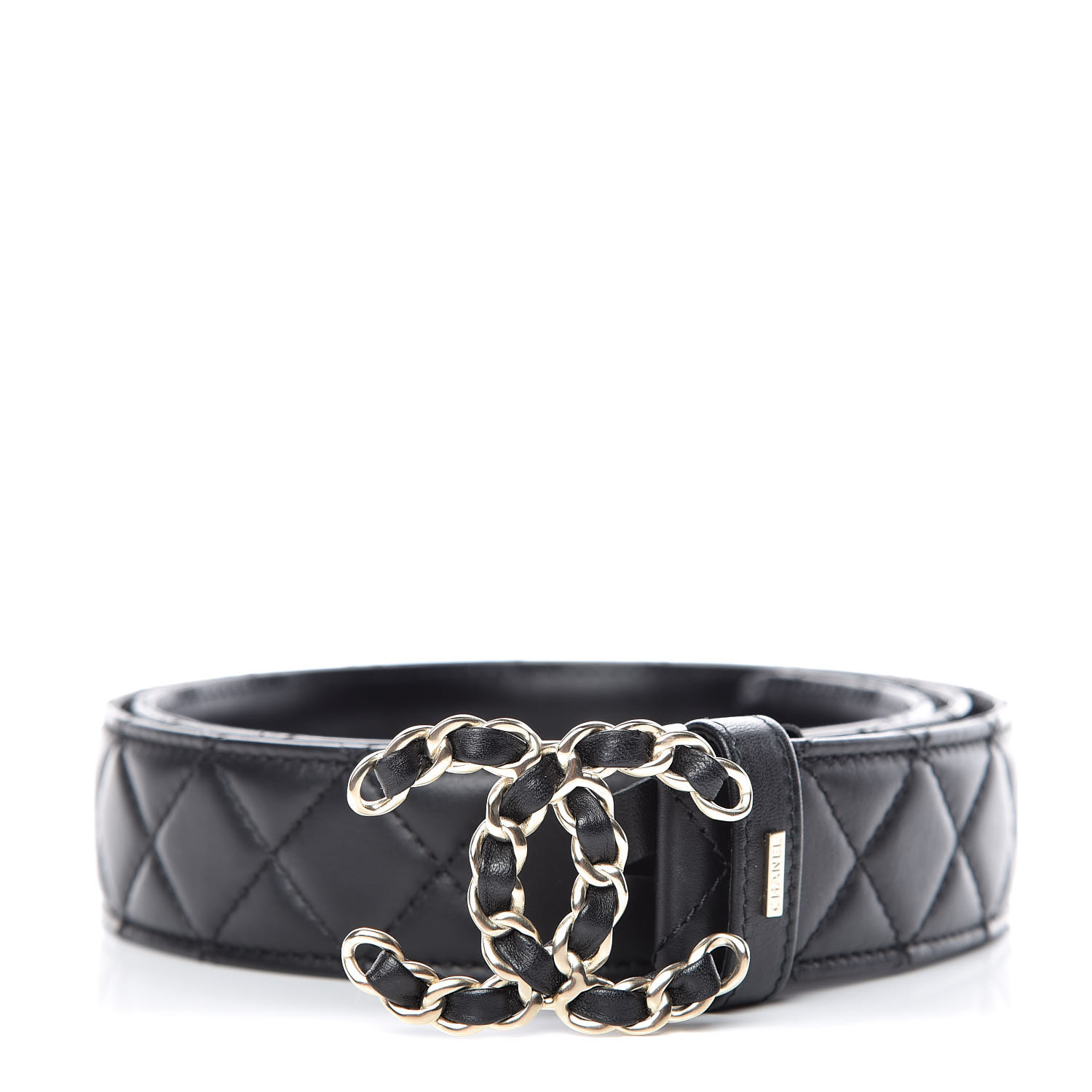 CHANEL Lambskin Quilted CC Chain Belt 90 36 Black 396423