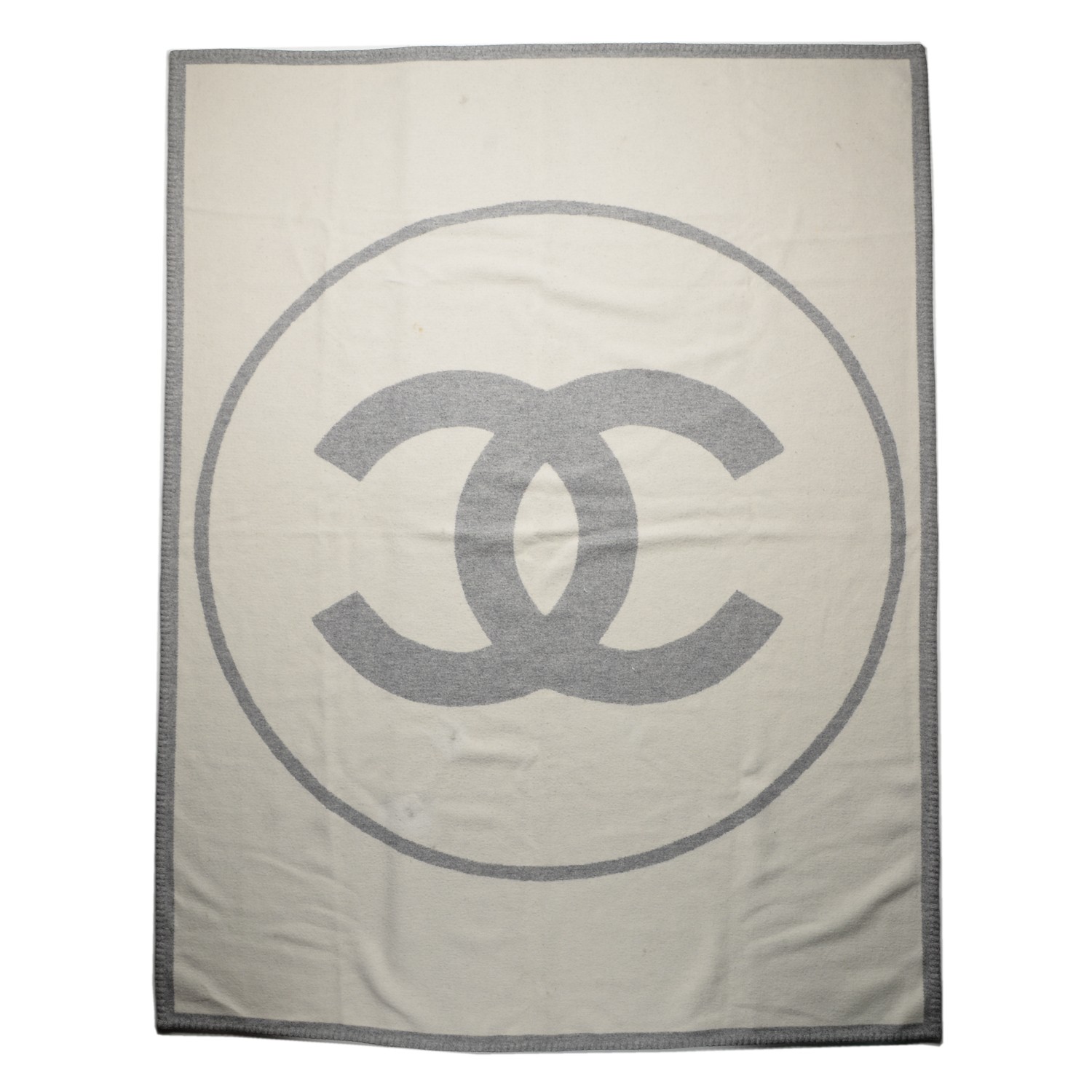 CHANEL Merino Wool Cashmere CC Throw Blanket Grey Off White 206281