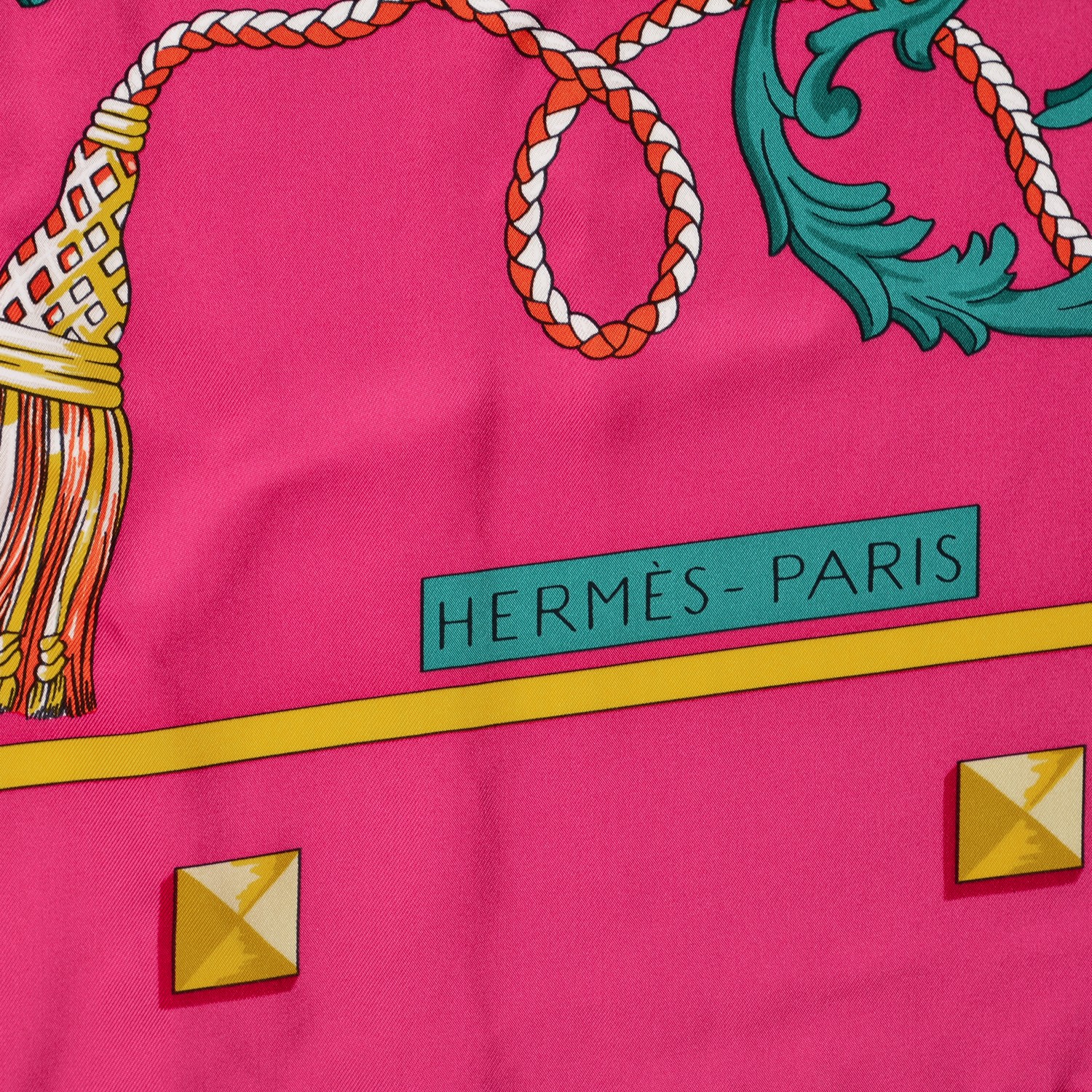 HERMES Silk Les Cles Shawl 140 Fuchsia Vert Orange 198461 | FASHIONPHILE