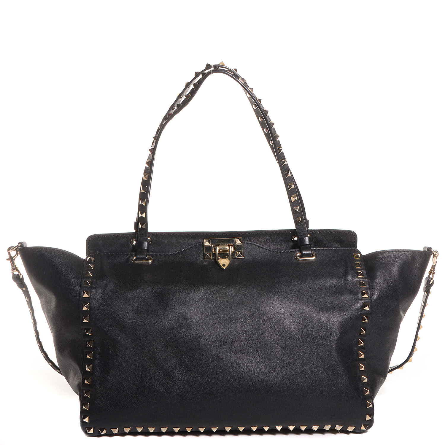 VALENTINO Vitello Leather Rockstud Medium Tote Black 88204