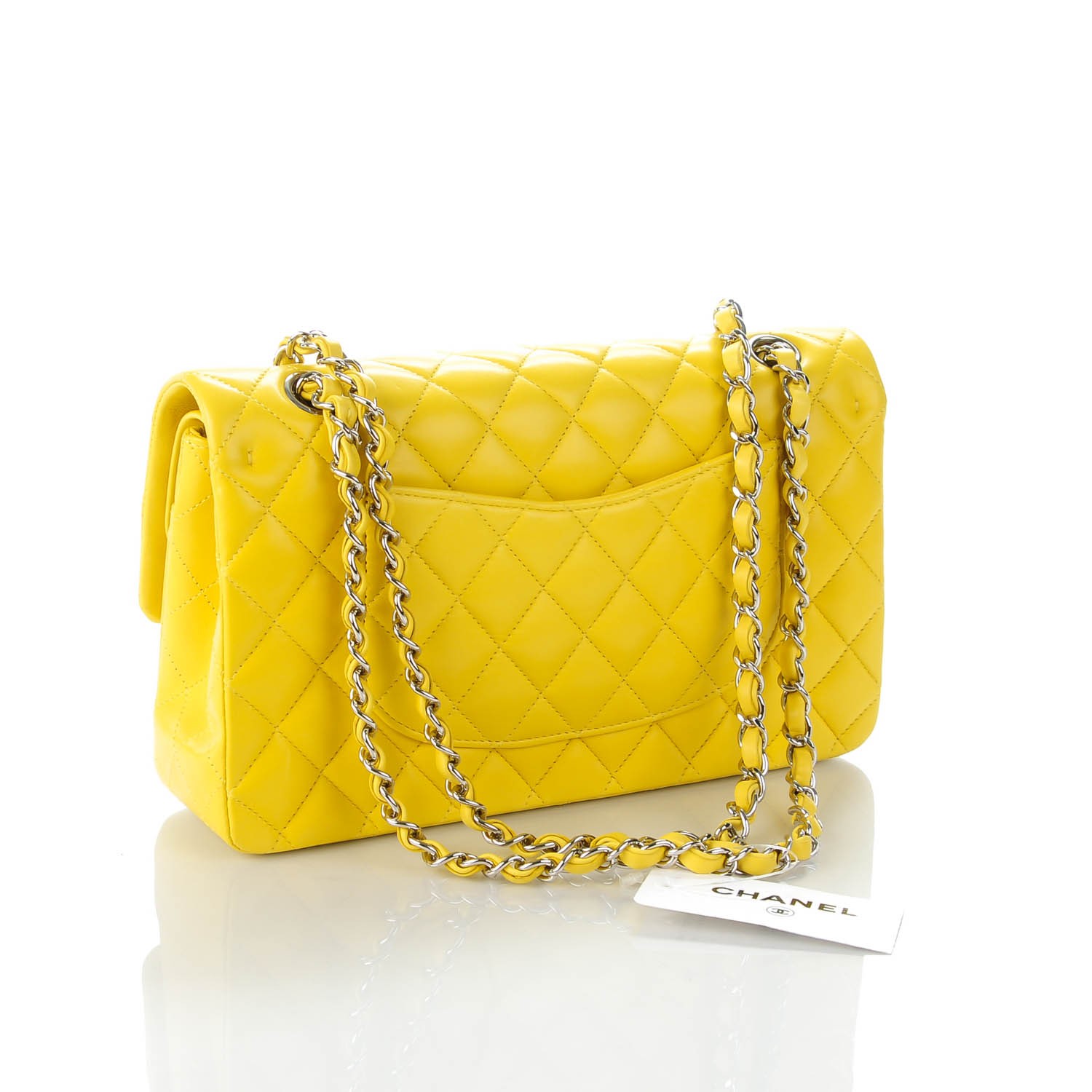 CHANEL Lambskin Quilted Medium Double Flap Yellow 135219