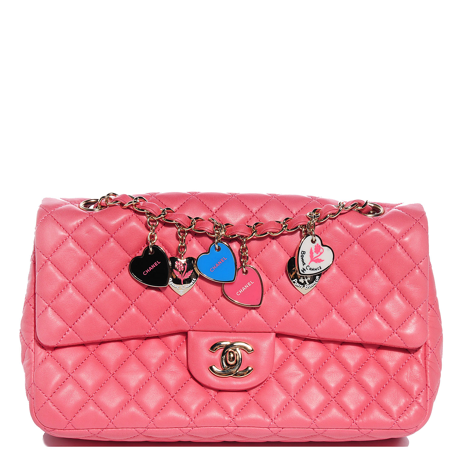 CHANEL Lambskin Valentine Charms Medium Single Flap Pink 88203