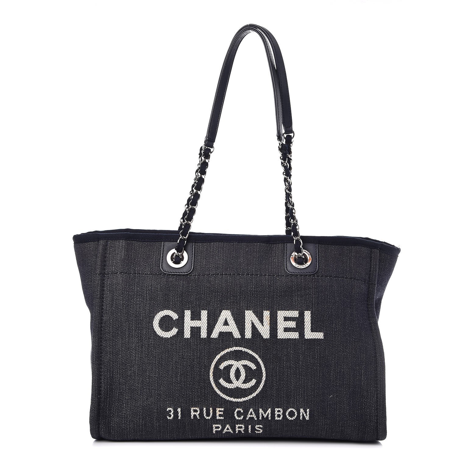 CHANEL Canvas Small Deauville Tote Dark Blue 299775