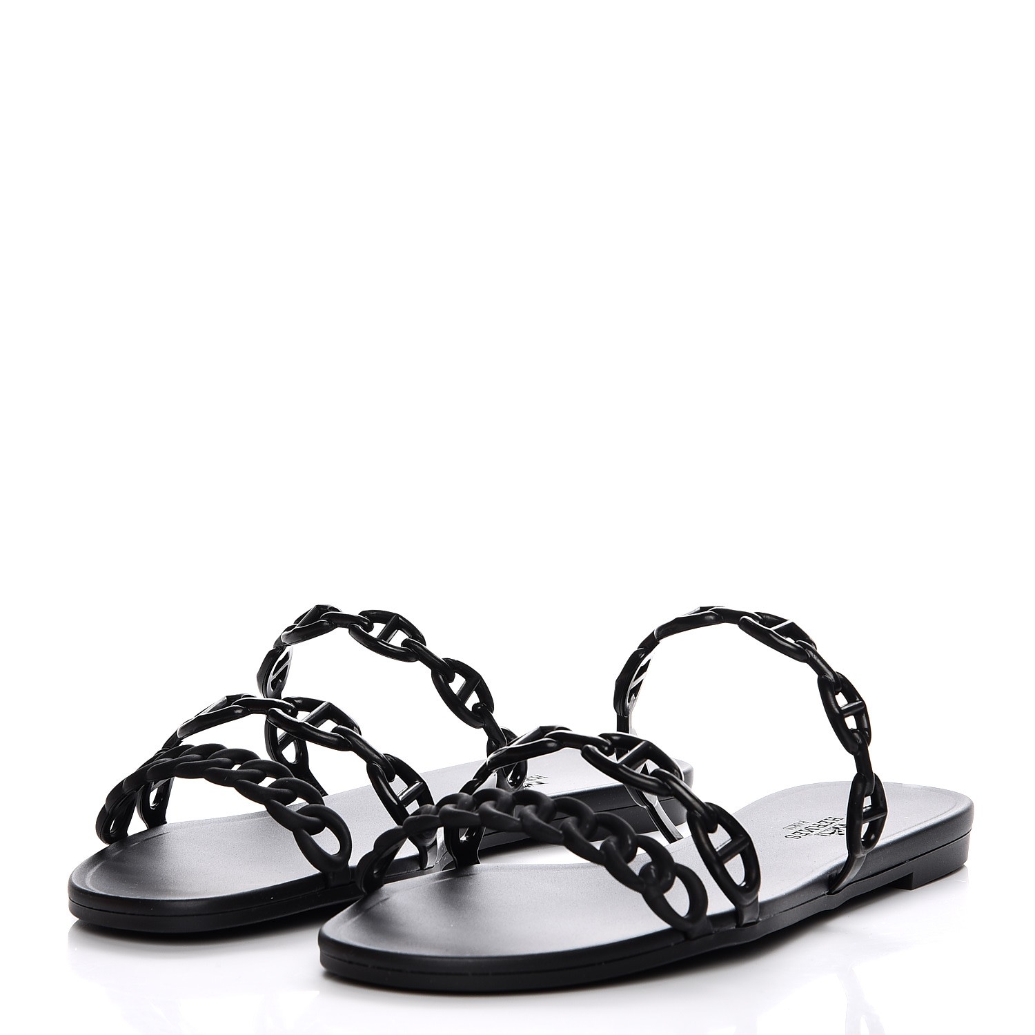 HERMES Rubber Chaine d'Ancre Rivage Sandals 38 Black 215213 | FASHIONPHILE