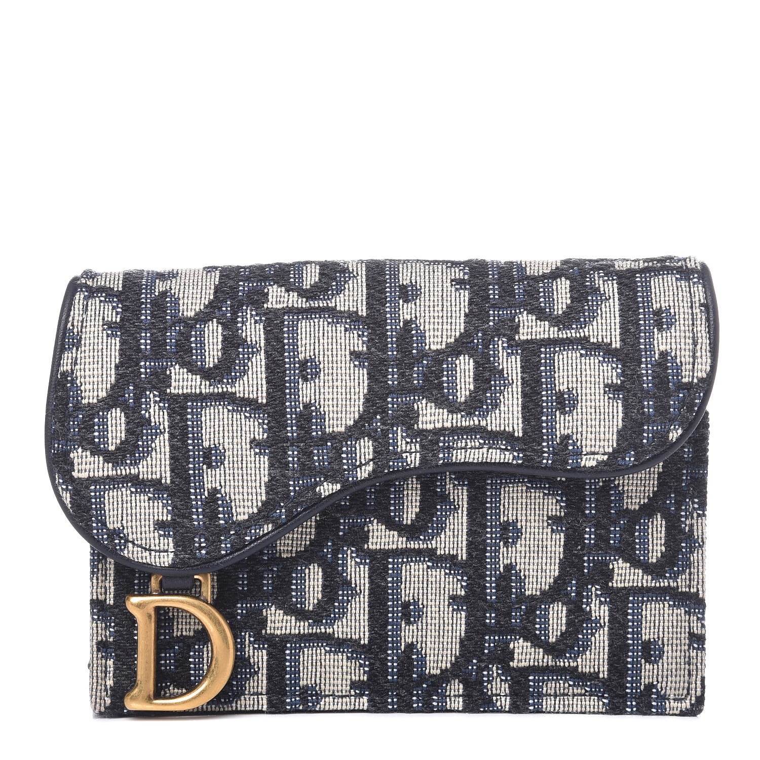 CHRISTIAN DIOR Oblique Saddle Card Holder Blue 330020