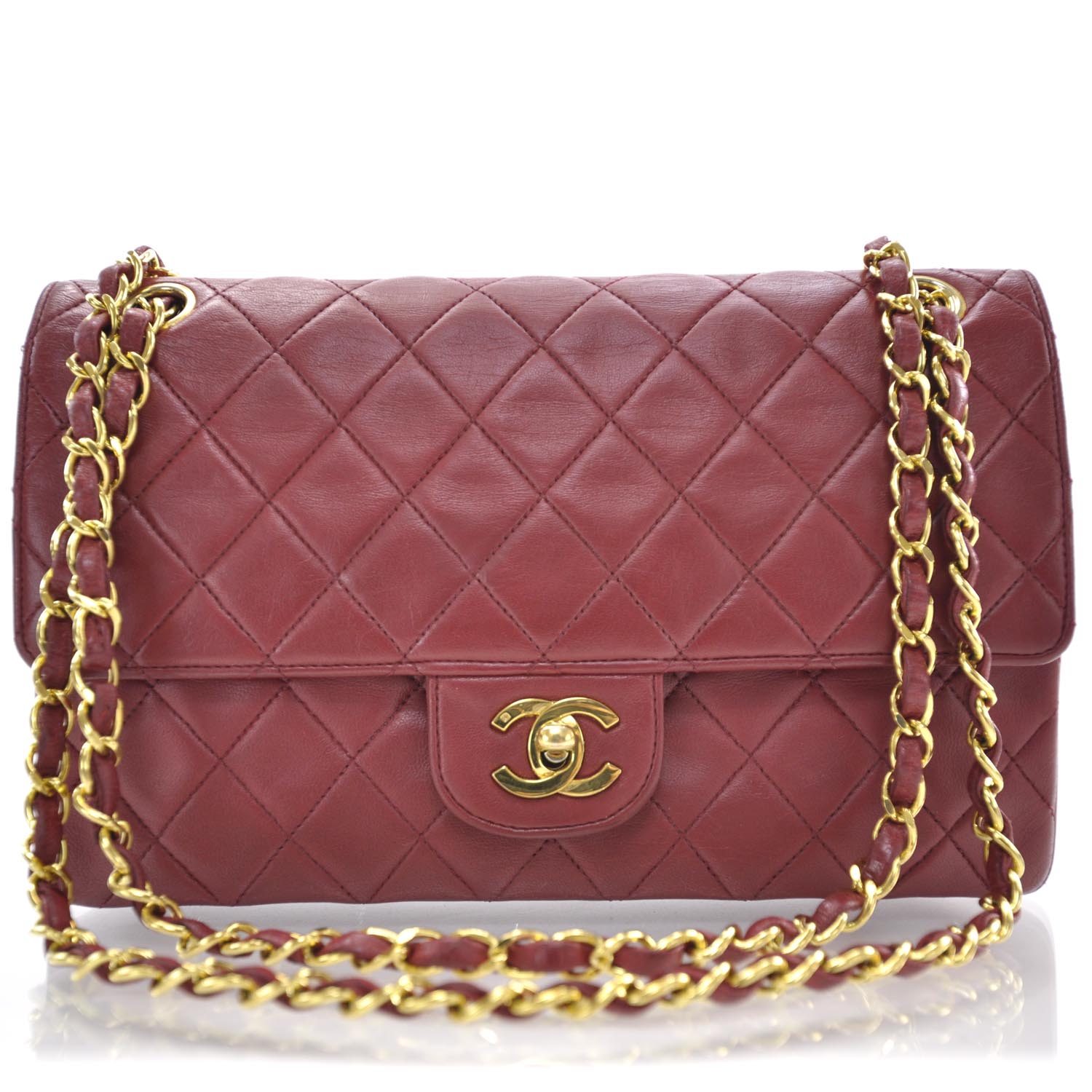 CHANEL Lambskin Quilted Medium Double Flap Red 34557