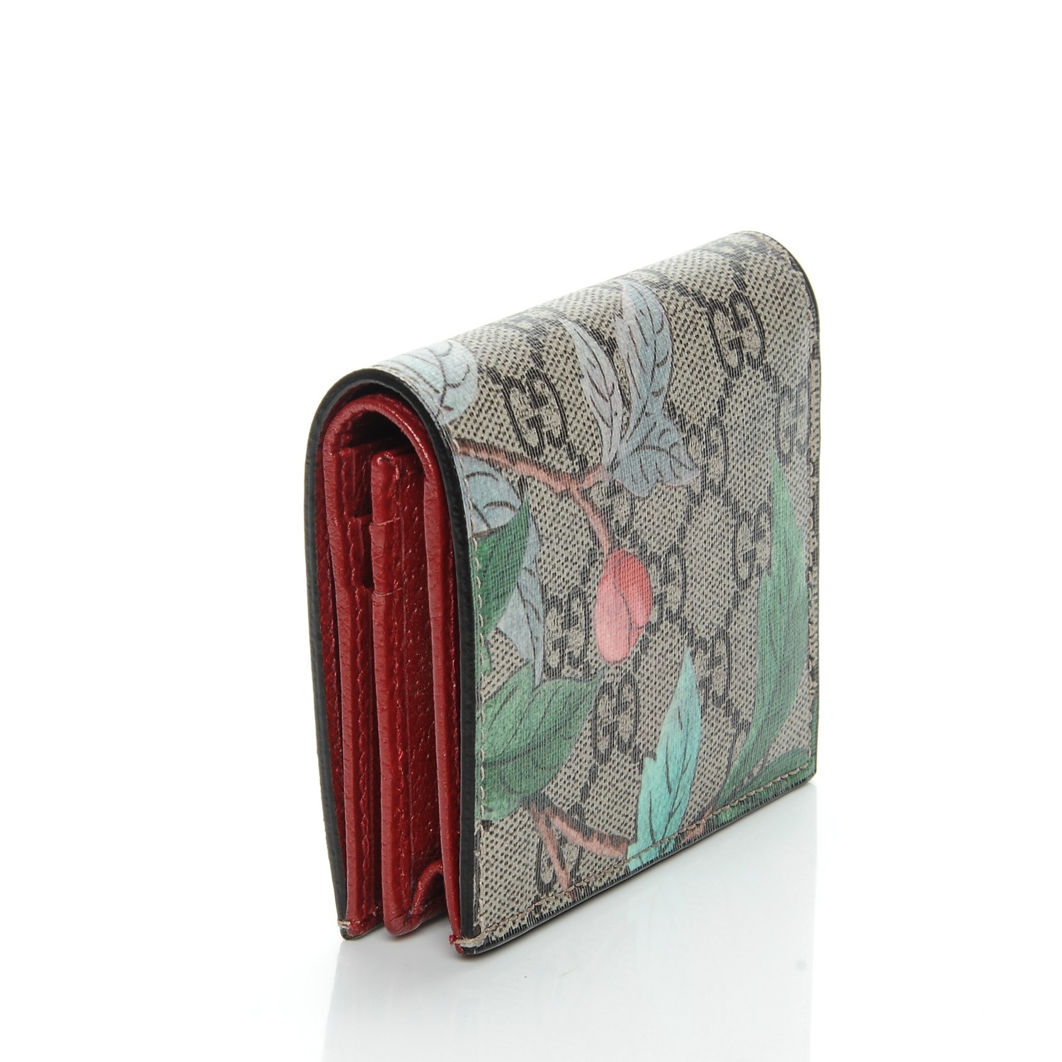 GUCCI GG Supreme Monogram Tian Card Case Beige Multicolor Red 199884 ...