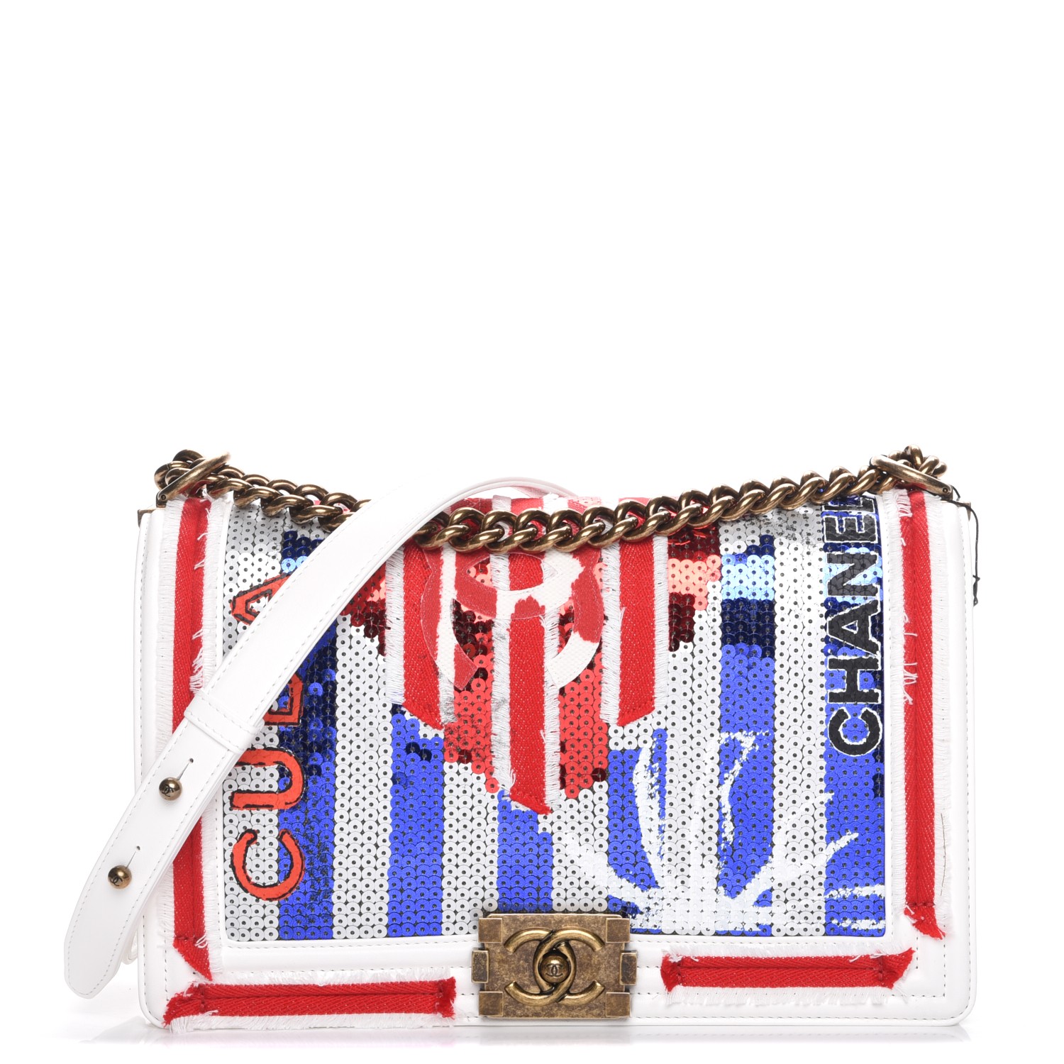 red white and blue chanel bag