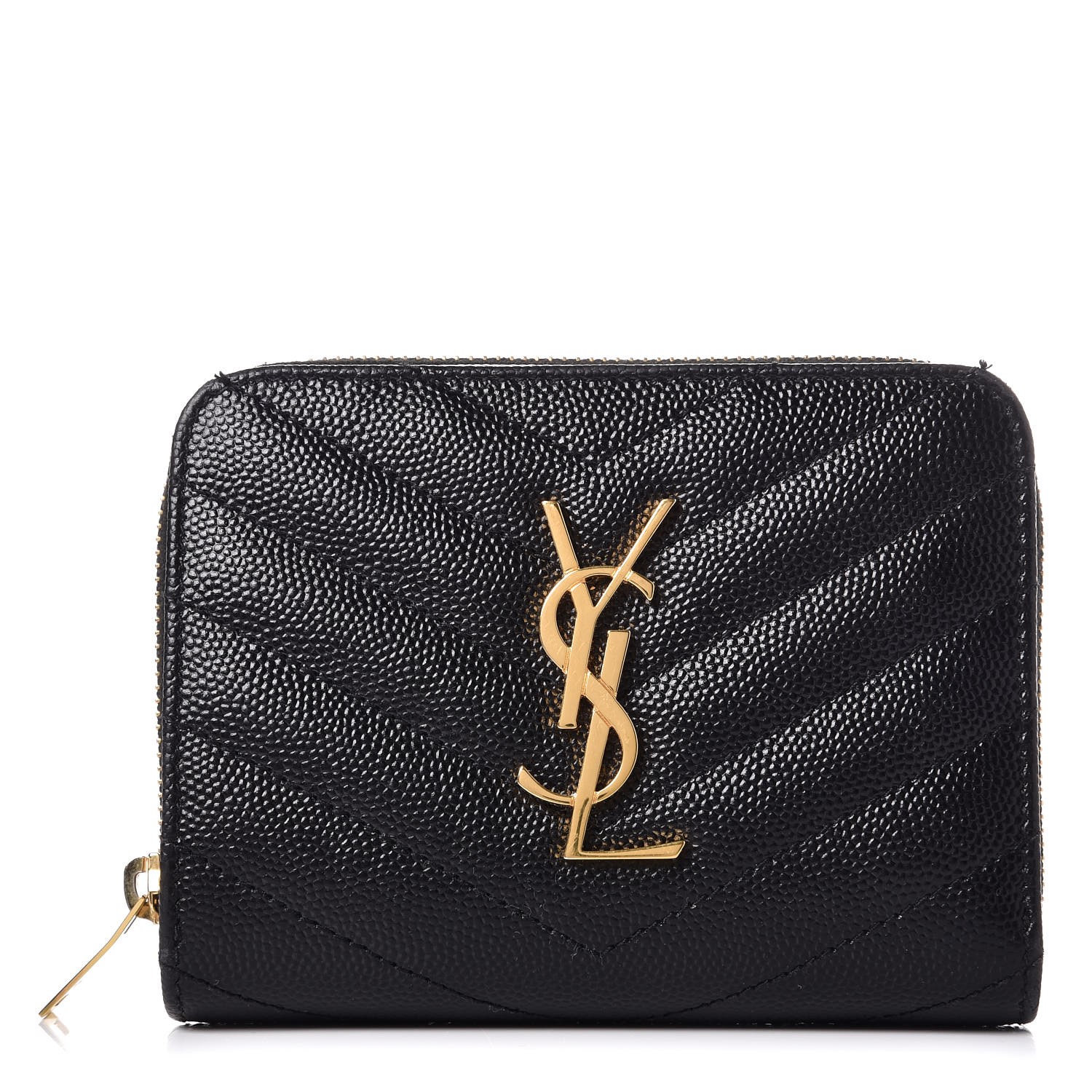 SAINT LAURENT Grain De Poudre Matelasse Chevron Monogram Compact Zip ...