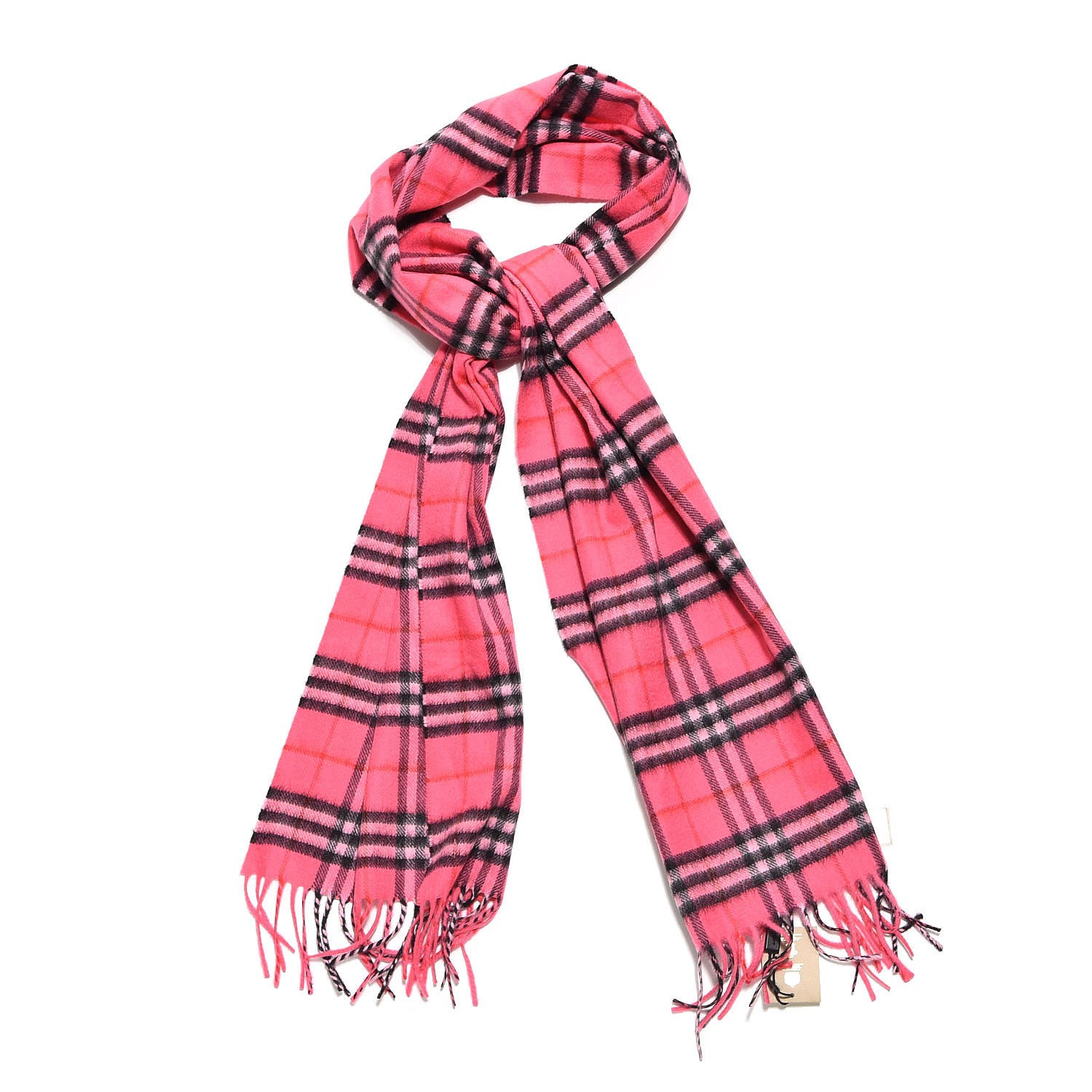 Burberry Cashmere Vintage Check Fringe Scarf Bright Pink 328677