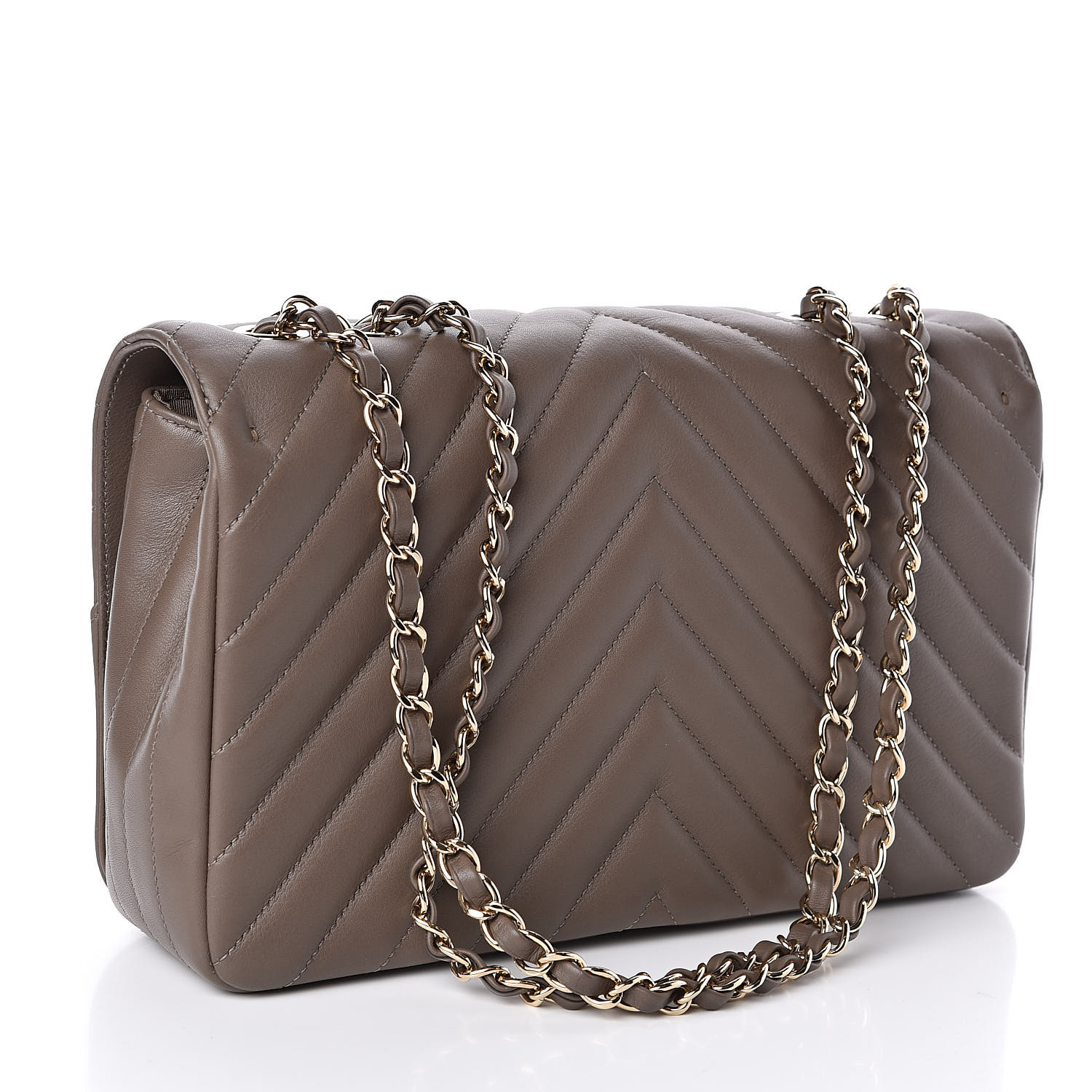 CHANEL Calfskin Chevron Quilted Medium Statement Flap Khaki 504689