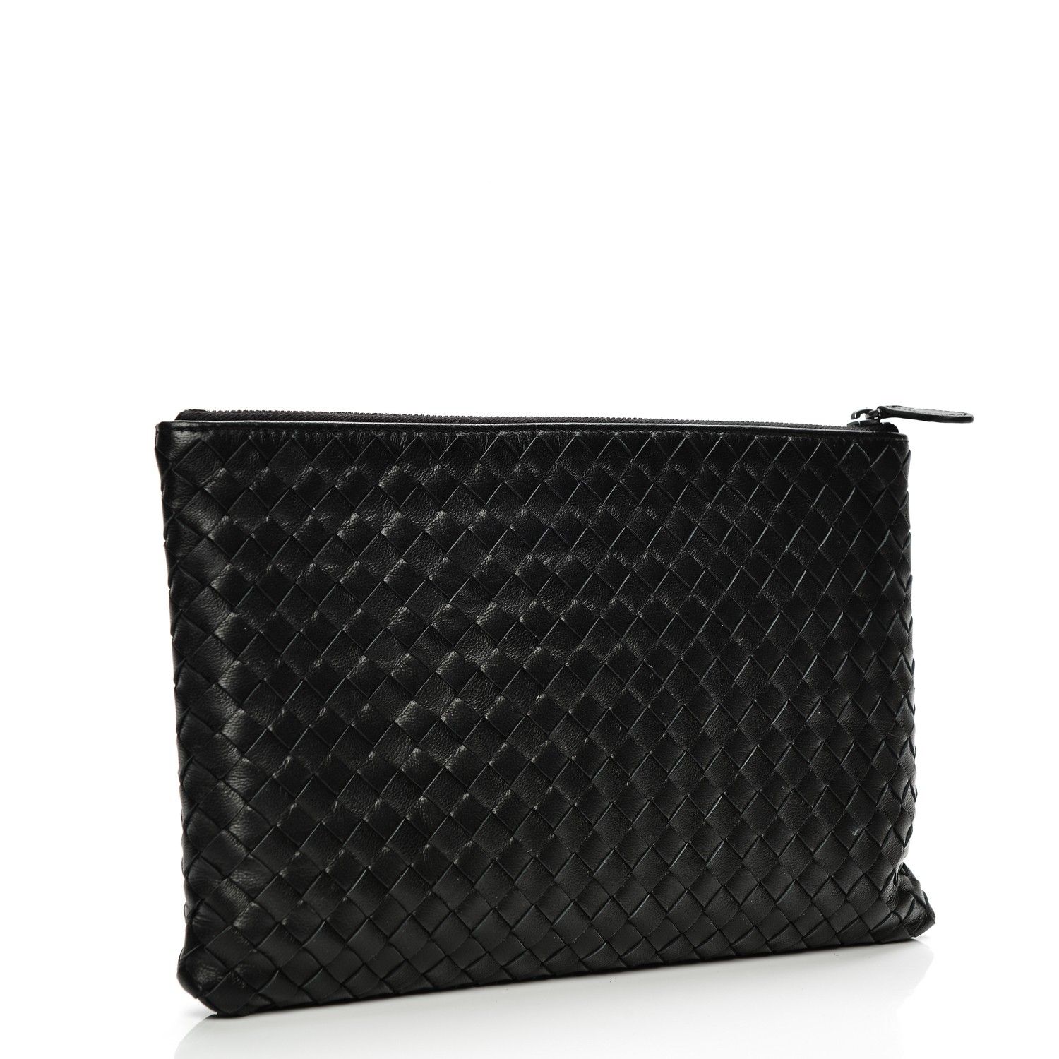 BOTTEGA VENETA Nappa Intrecciato Flat Zip Pouch Nero Black 201582