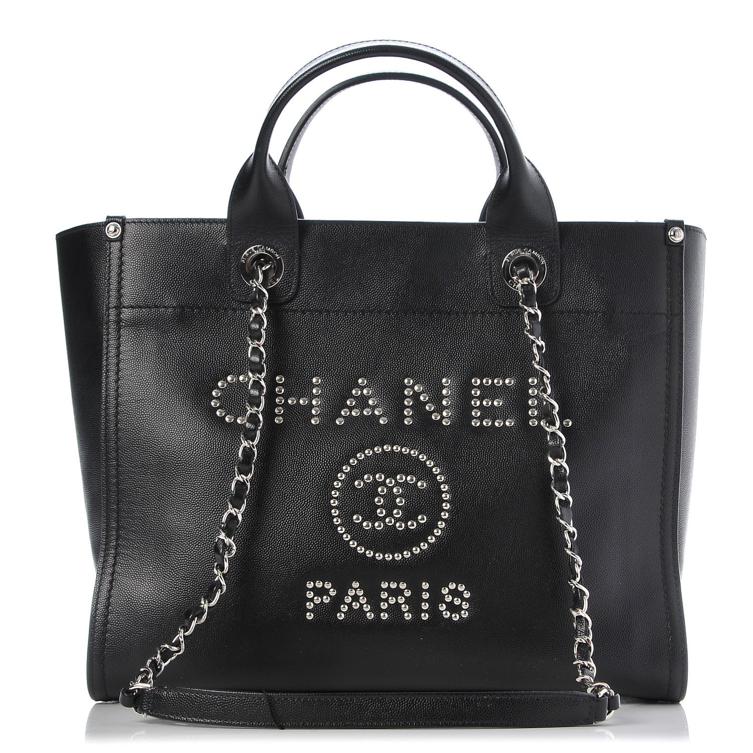 chanel caviar small studded deauville tote