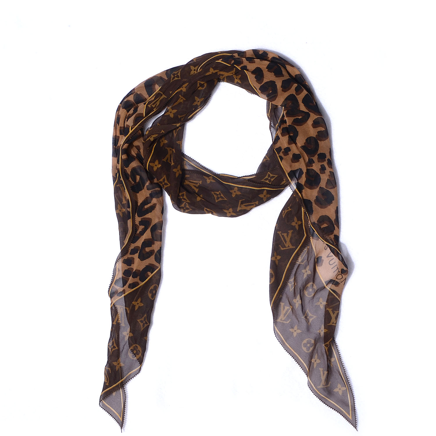 Louis Vuitton Silk Crepe Leopard Monogram Scarf 62409 9085