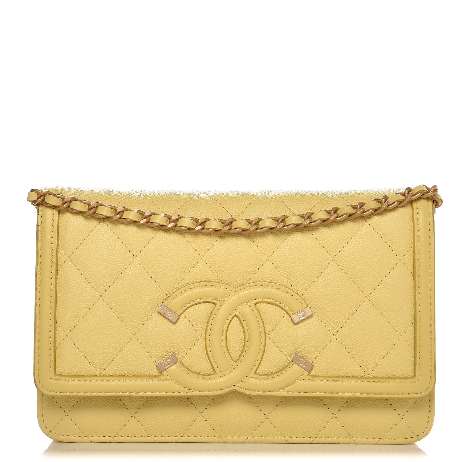 CHANEL Caviar Quilted CC Filigree Wallet On Chain WOC Yellow 258801