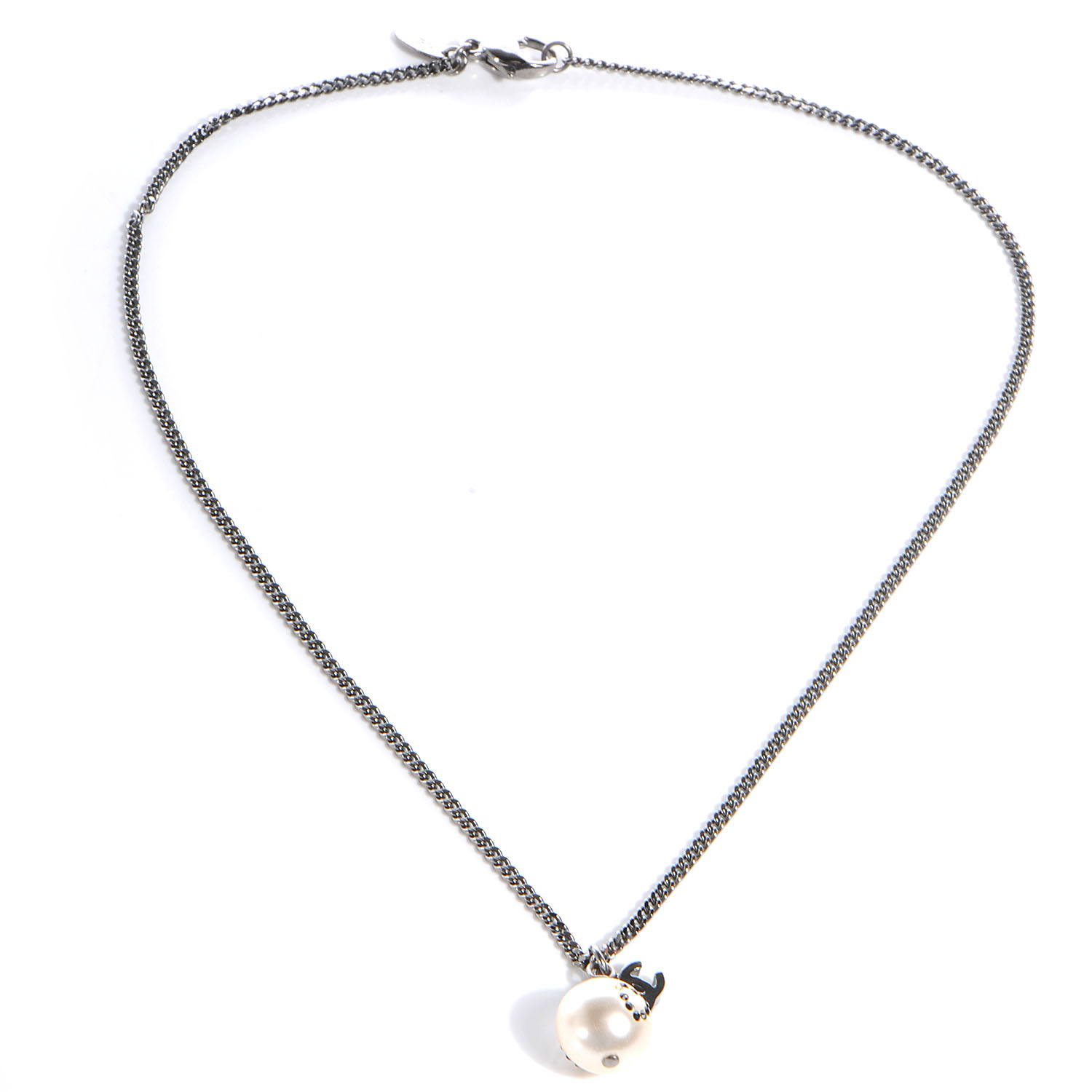 CHANEL Pearl CC Pendant Necklace Dark Silver 60455