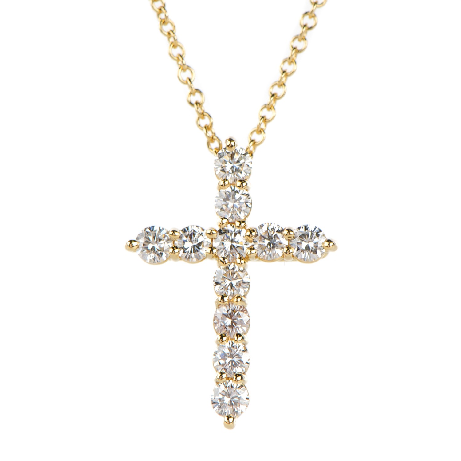 TIFFANY 18K Yellow Gold Diamond Small Cross Pendant Necklace 132920