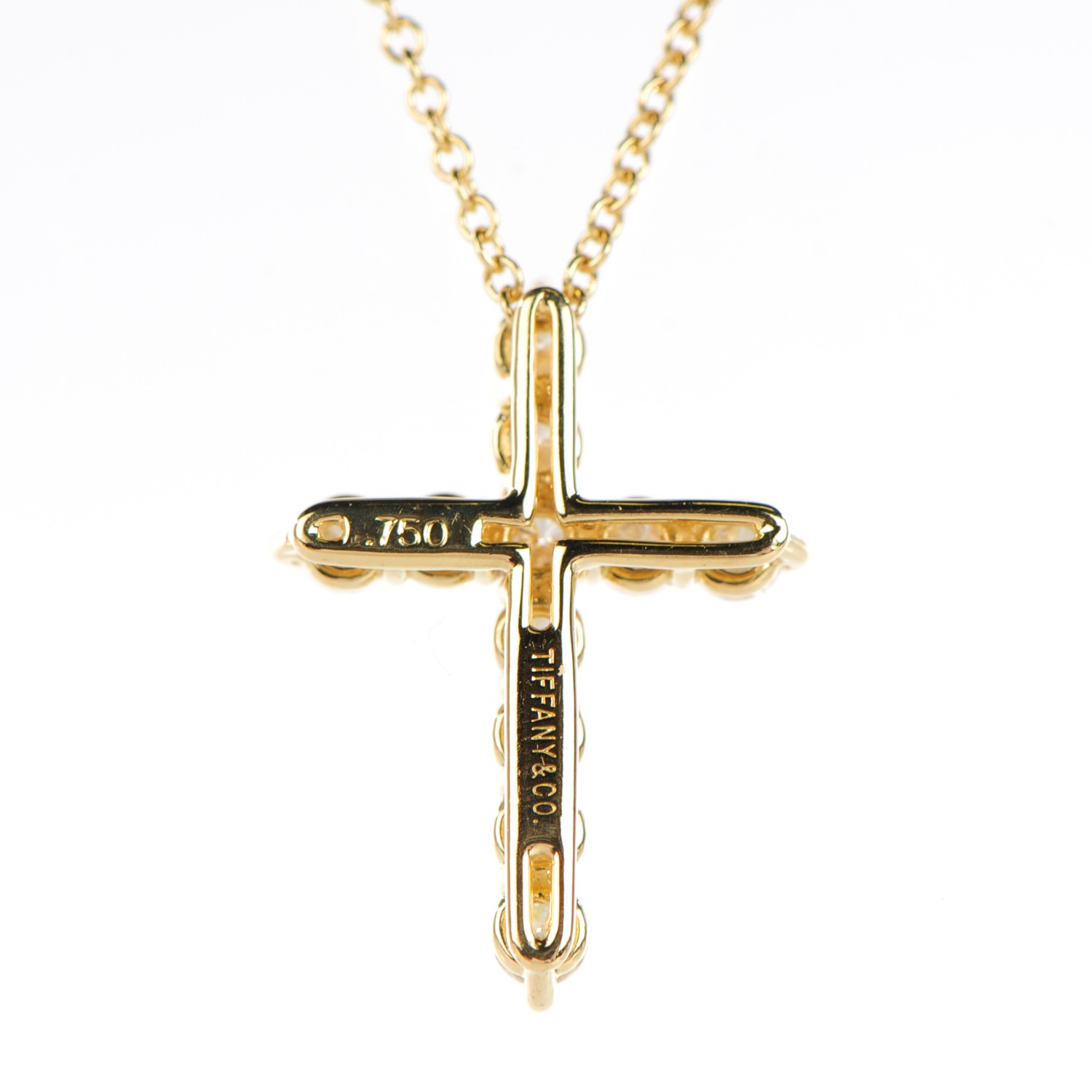 TIFFANY 18K Yellow Gold Diamond Small Cross Pendant Necklace 132920