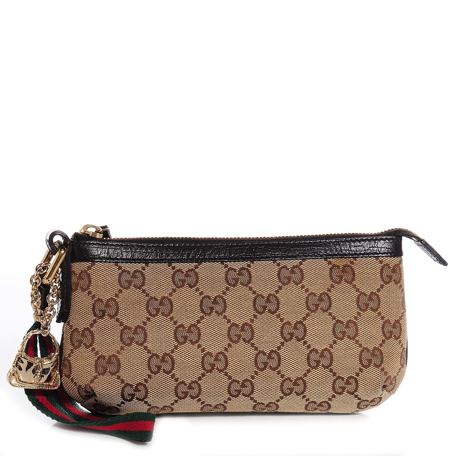 GUCCI Monogram Jolicoeur Wristlet Brown 67533