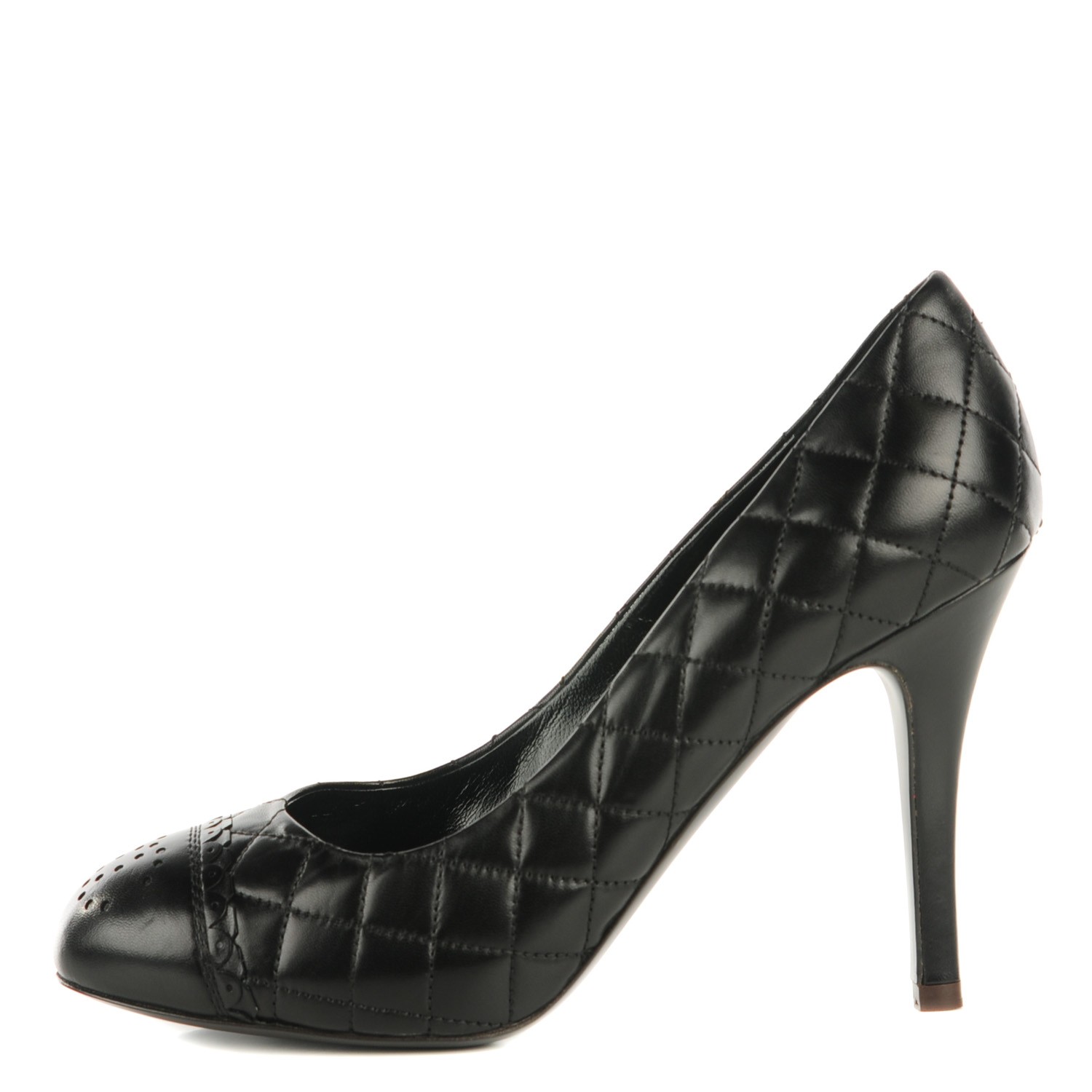 CHANEL Lambskin Quilted CC Perforated Pumps 36.5 Black 121851