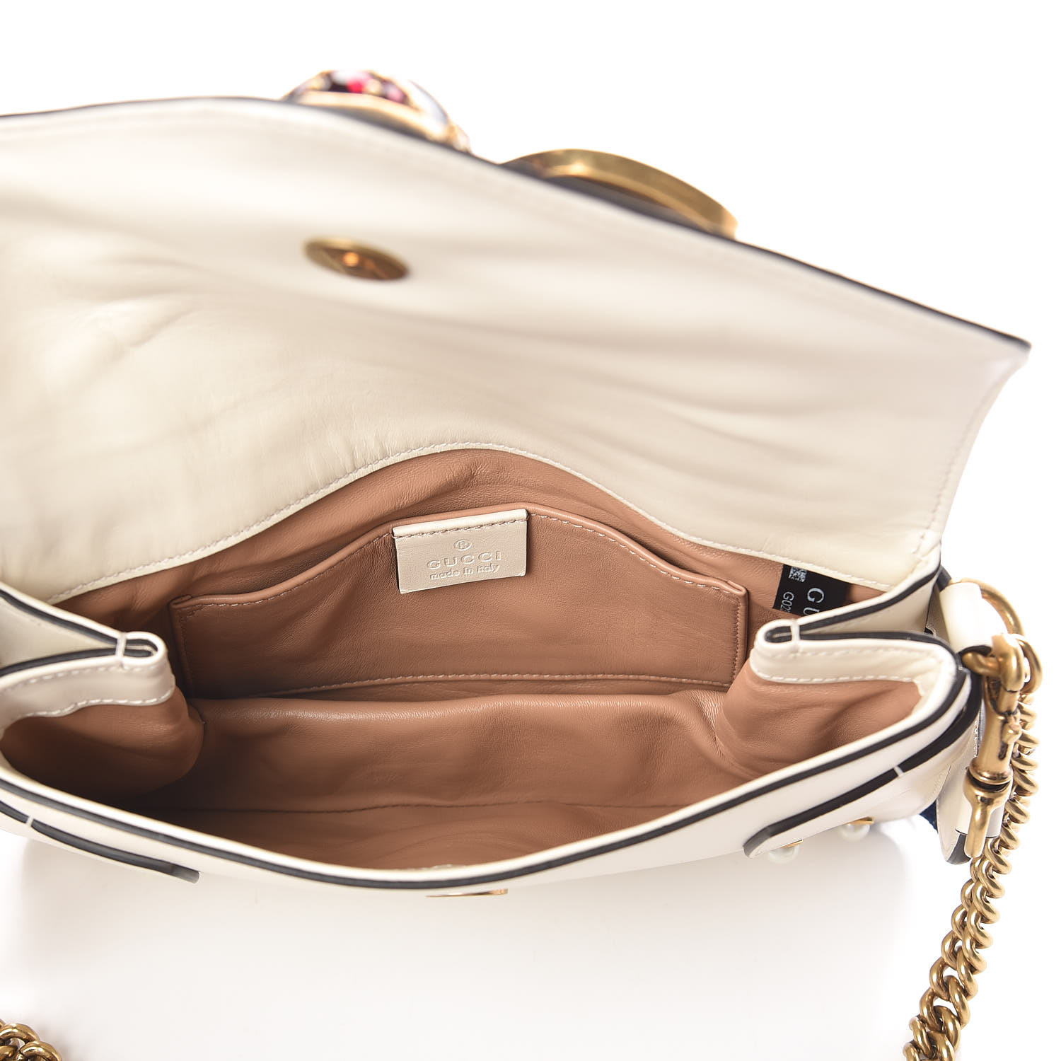 GUCCI Calfskin Pearl Studded Mini Broadway Bee Shoulder Bag White 498017