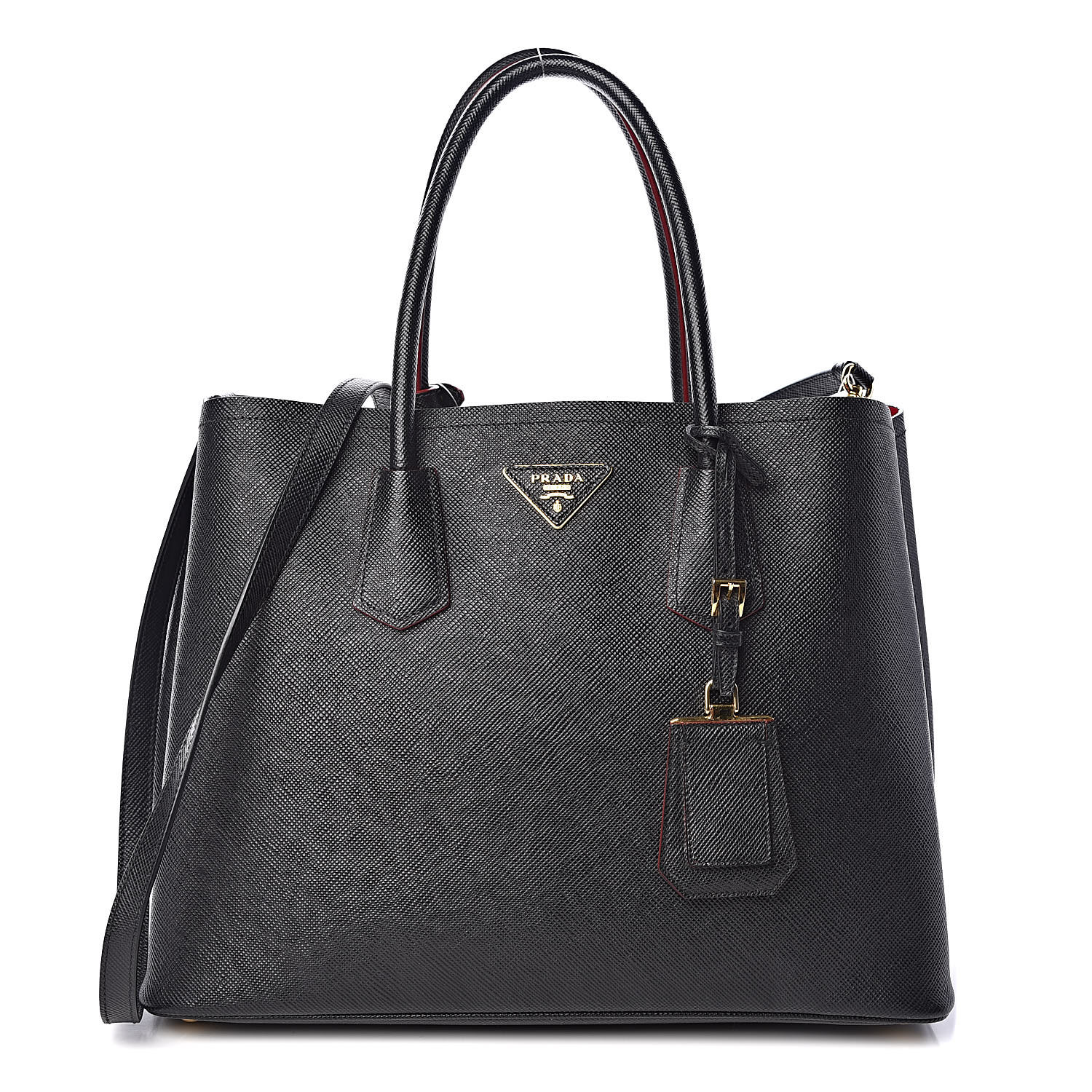 PRADA Saffiano Cuir Large Double Bag Black Fuoco 433169